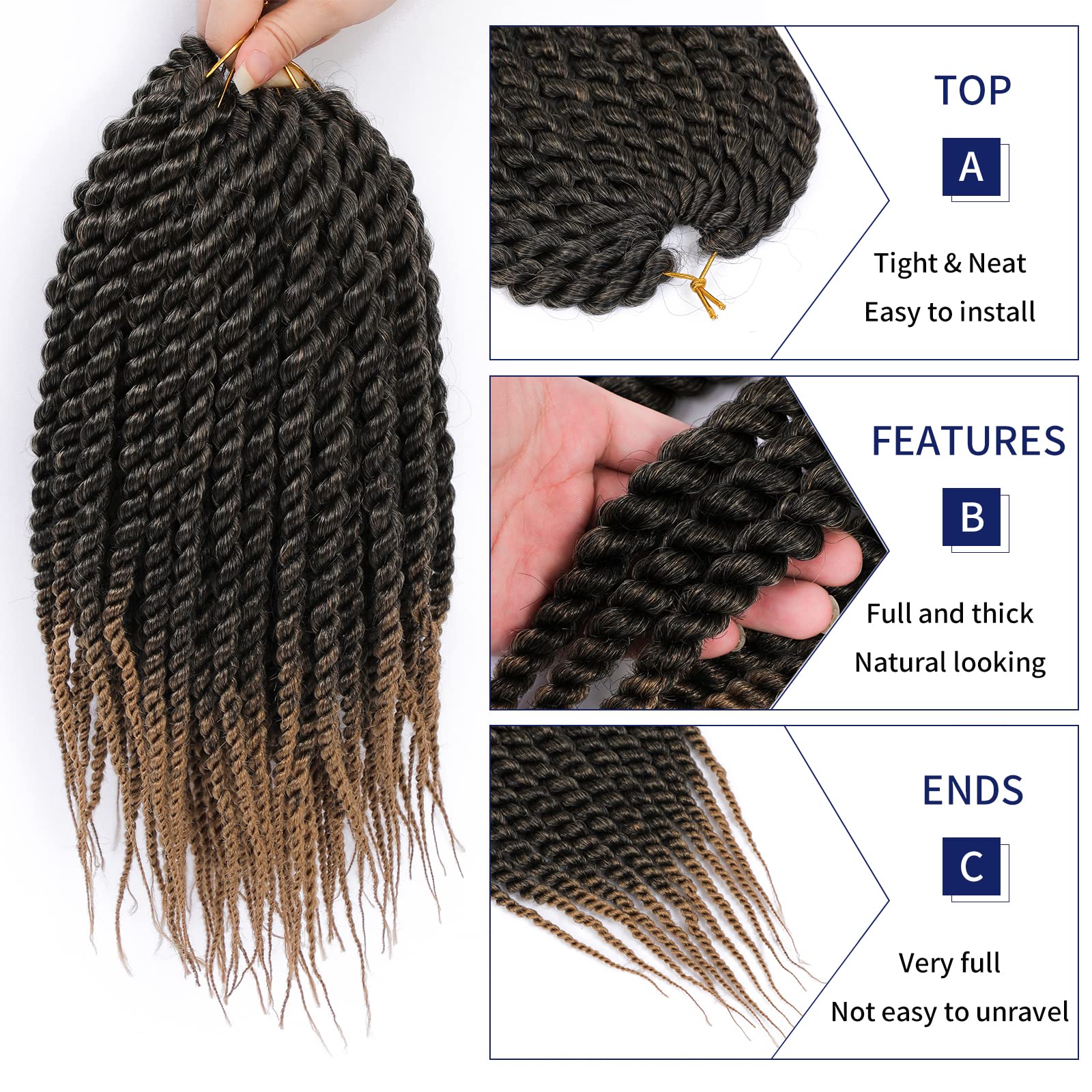 Havana Twist Crochet Hair 6 Packs 14 Inch Crochet Braids Senegalese Twist Crochet Hair Jumbo Havana Twist Crochet Braids(T1B/27)