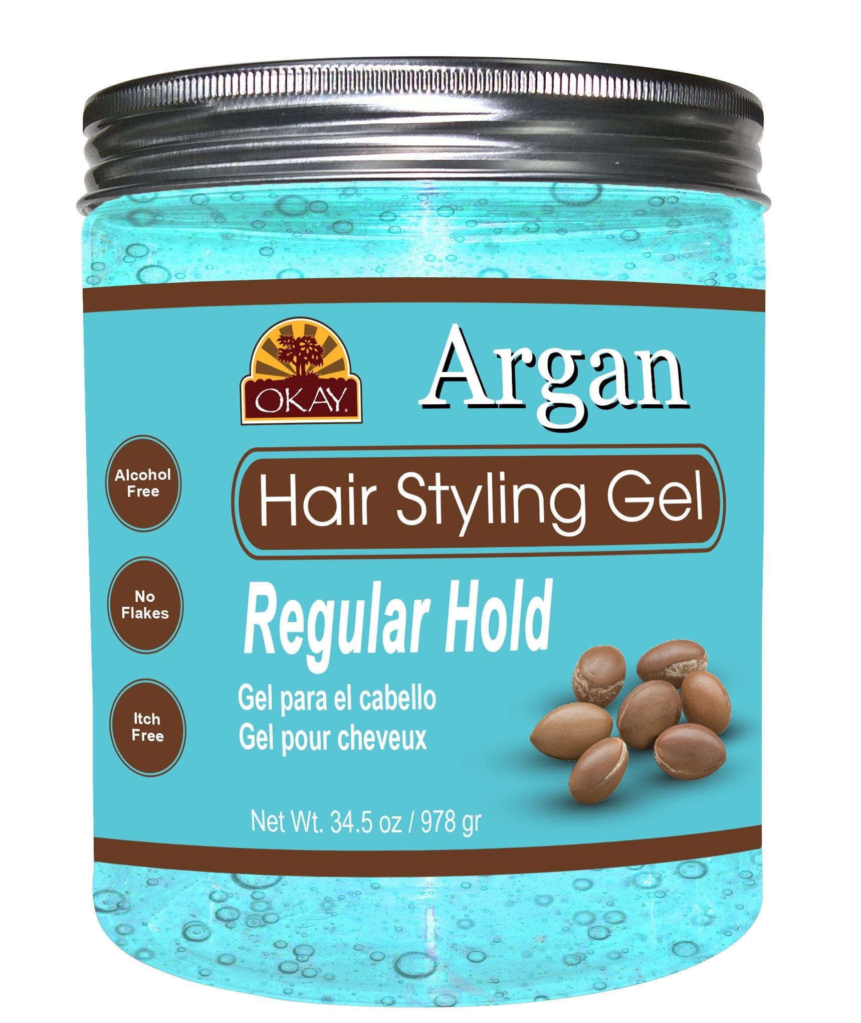OKAY-ARGAN HAIR STYLING GEL REGULAR HOLD. 34.5 OZ