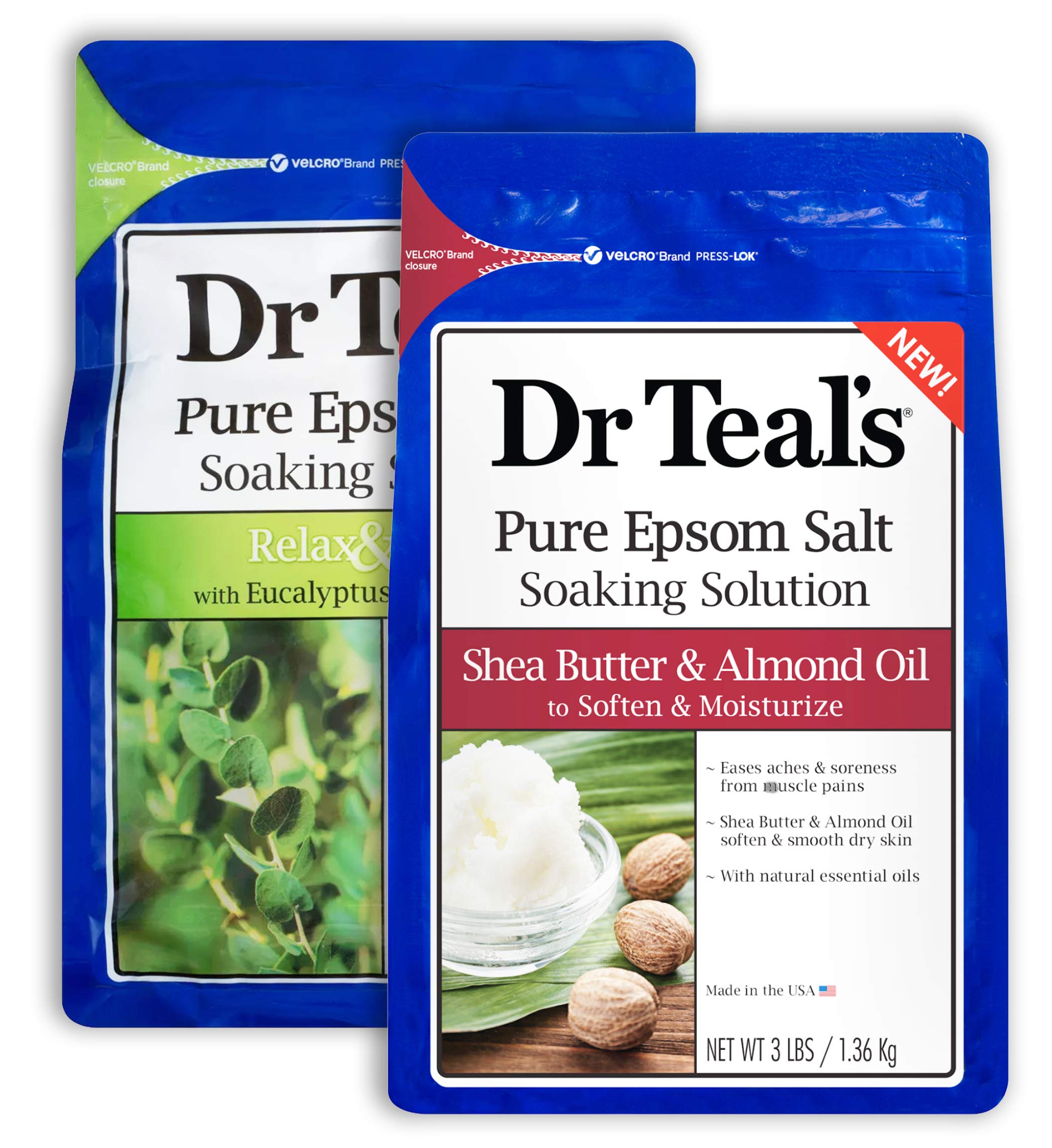 Dr. Teal'S Epsom Salt Bath Variety Gift Set (2 Pack, 3Lbs Ea) - Relax & Relief Eucalyptus & Spearmint, Soften & Moisturize Shea