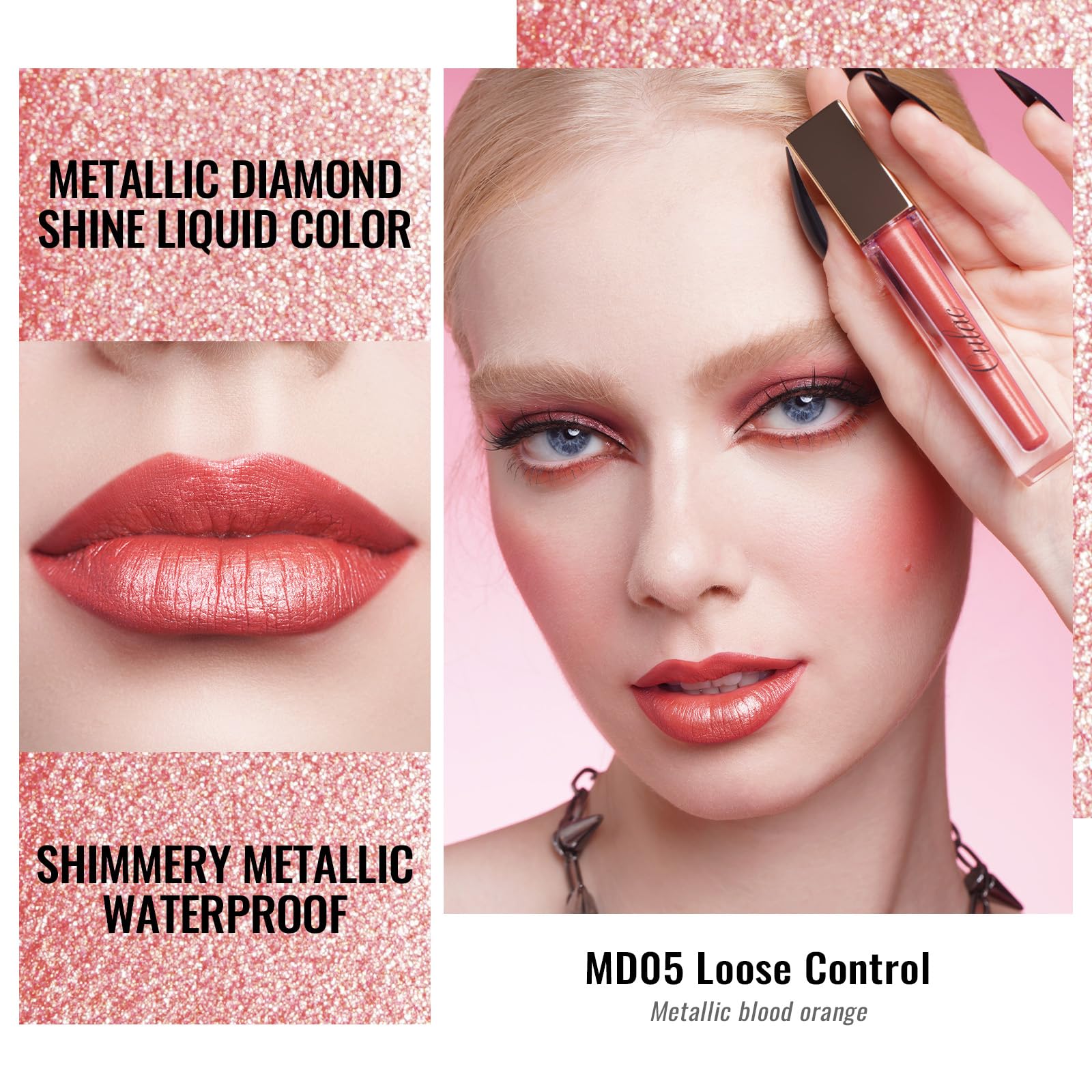 Oulac Orange Red Lip Gloss Metallic Shine Lipstick For Women, Long Lasting Waterproof, High Impact Lip Color, Smooth Aslo For Ey