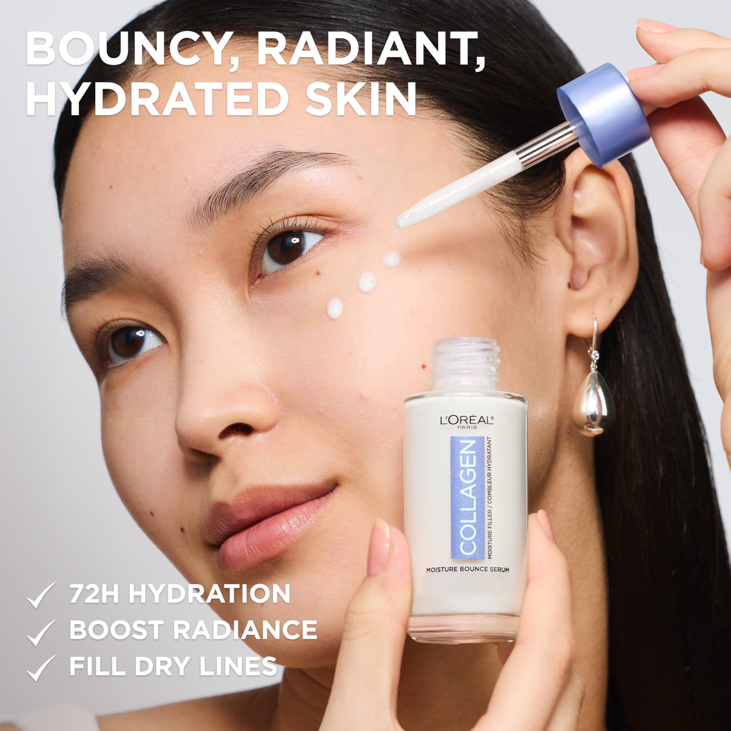 L'Oreal Paris Collagen Moisture Filler Moisture Bounce Face Serum, Glow Serum with Collagen, Glycerin, and Squalane for Bouncy,