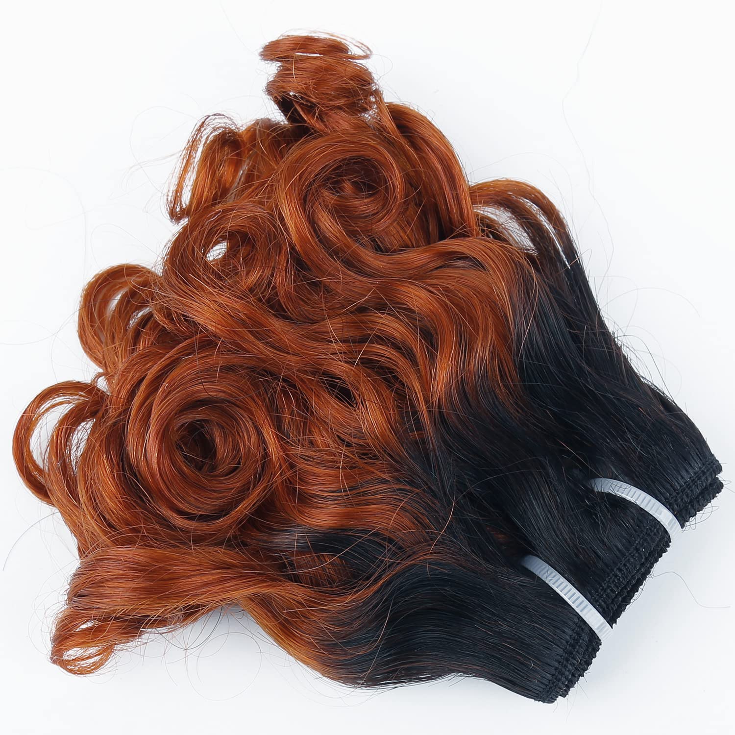 Short Curly Wavy Bundles With Closure Ombre 1B/Ginger Brazilian Wavy Curly 6 Bundles With 4X4 Closure(8 8 8 8 8 8+8) Unprocessed