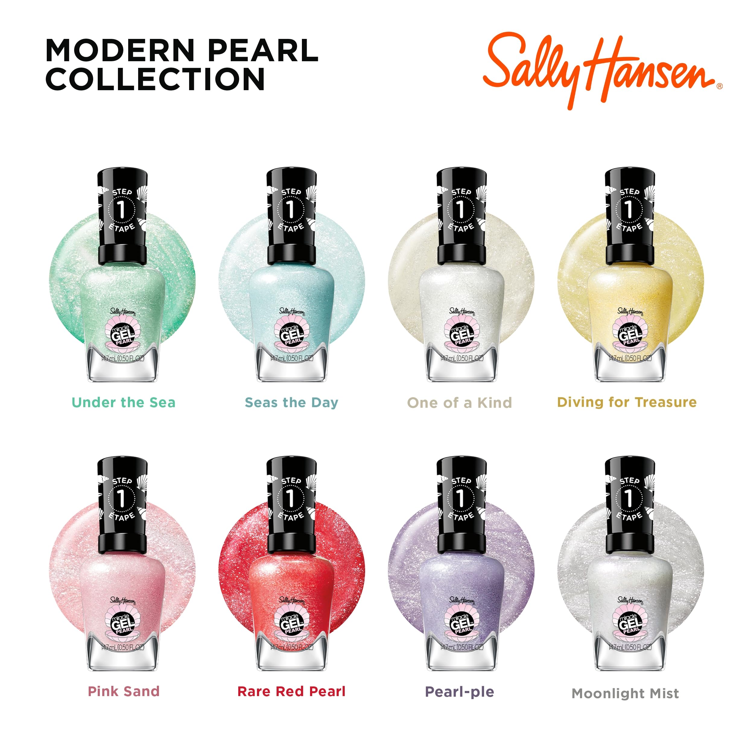 Sally Hansen Miracle Gel, Pearls One Of A Kind, Long Lasting, Gel-Like Formula, No Uv Lamp Needed, White Nail Polish