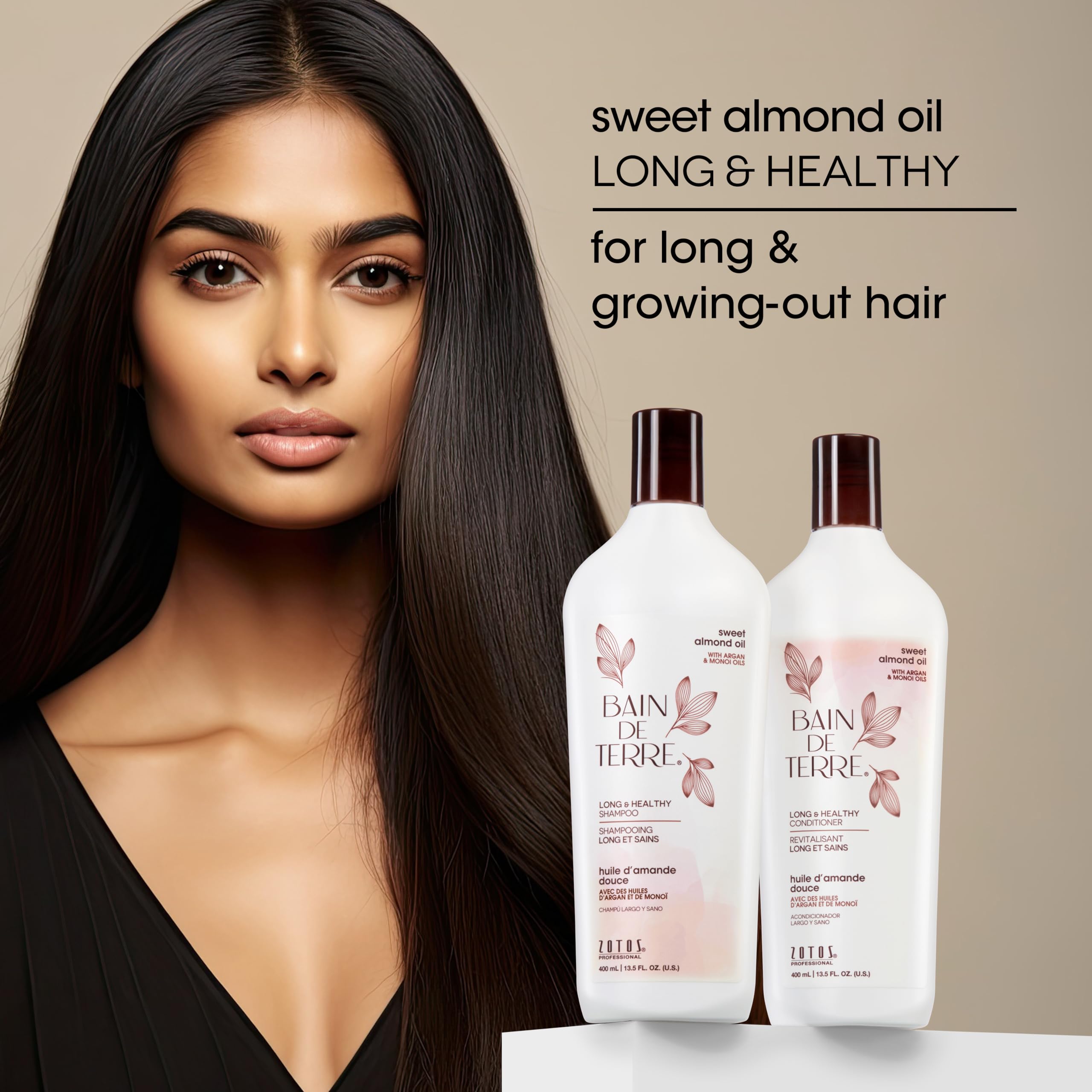 Bain De Terre Long & Healthy Conditioner  Sweet Almond Oil  Long & Growing Hair  Argan & Monoi Oils  Paraben Free  13.5 Fl Oz