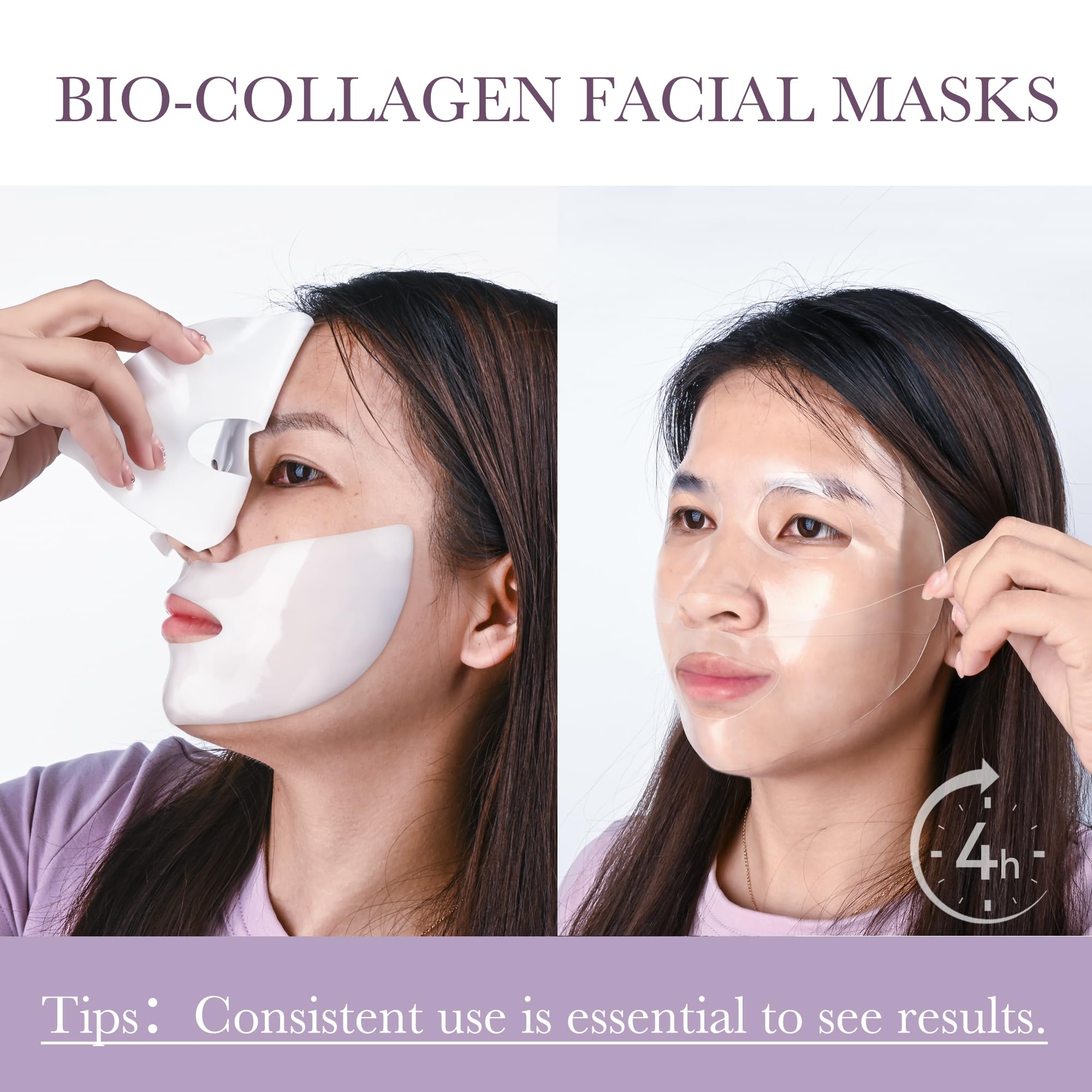 Deep Bio-Collagen Real Mask 34g*6ea, Facial Hydrogel Masks with Low Molecular Weight Collagen, Hydrating Overnight Mask for Mois