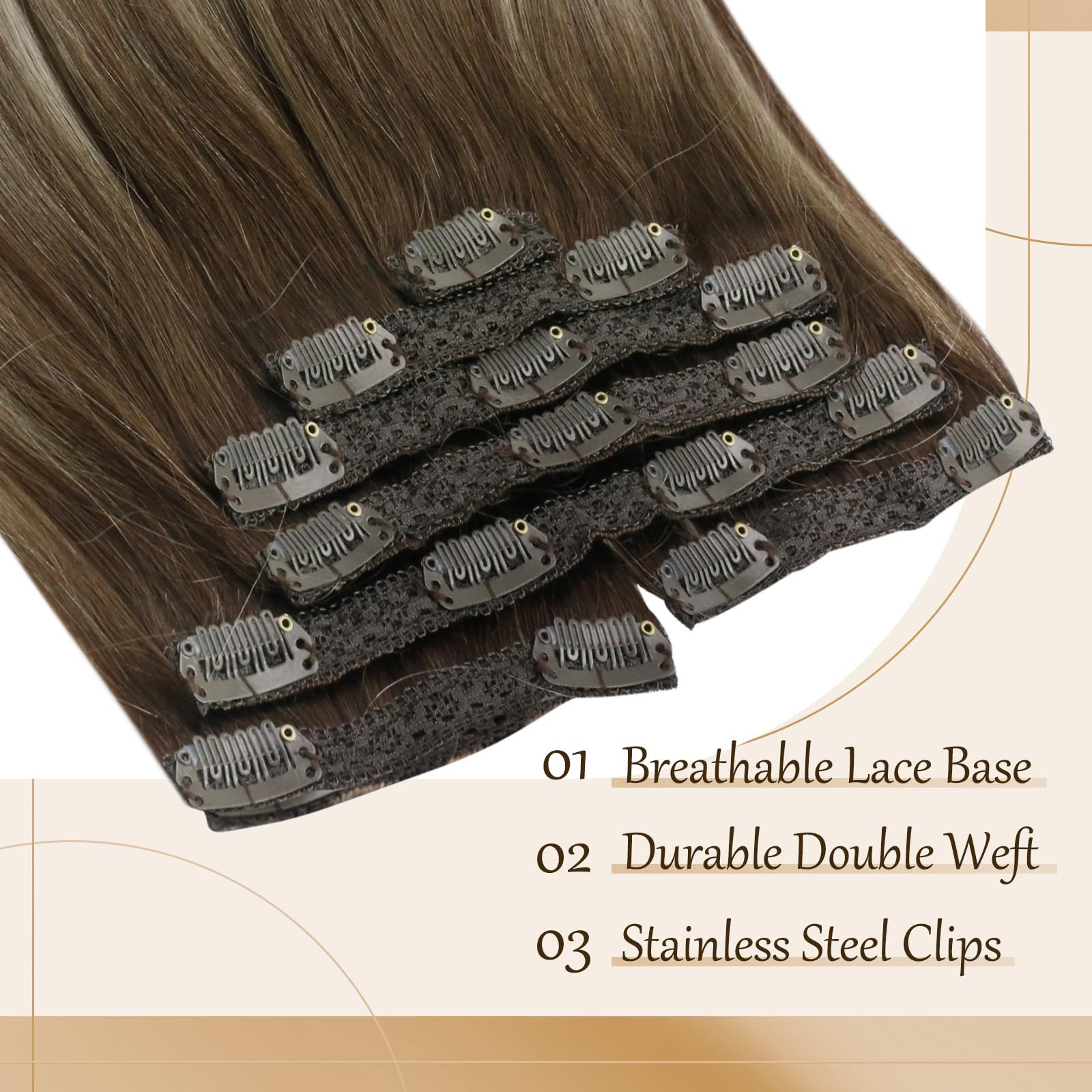 Sunny Human Hair Clip in Extensions Brown Real Hair Extensions Clip in Human Hair Balayage Dark Brown Ombre Light Brown with Blo