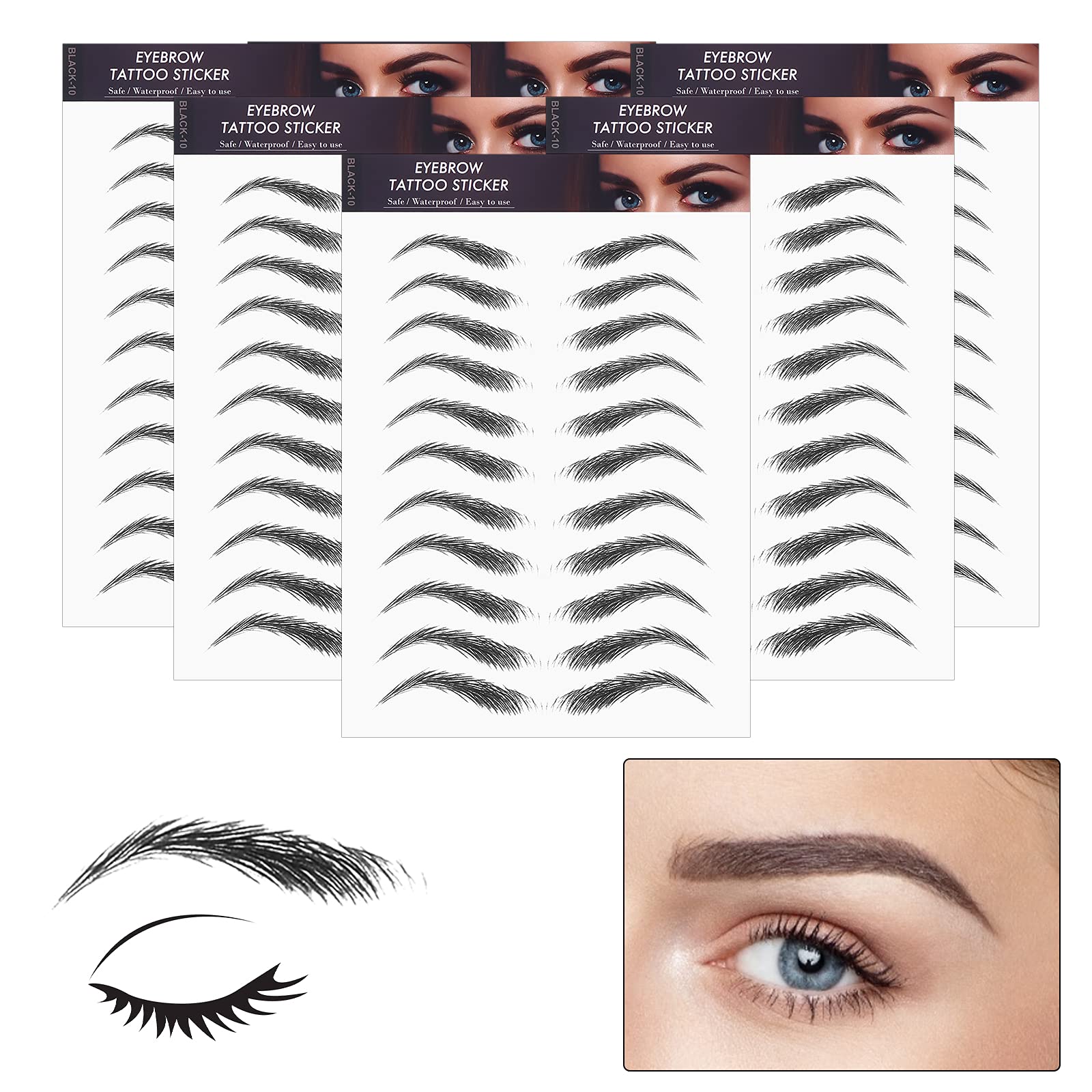 Molain 4D Hair-Like Eyebrow Tattoos Stickers 6 Sheets Waterproof Long-lasting Eyebrow Transfers Stickers Peel Off Eyebrow Sticke