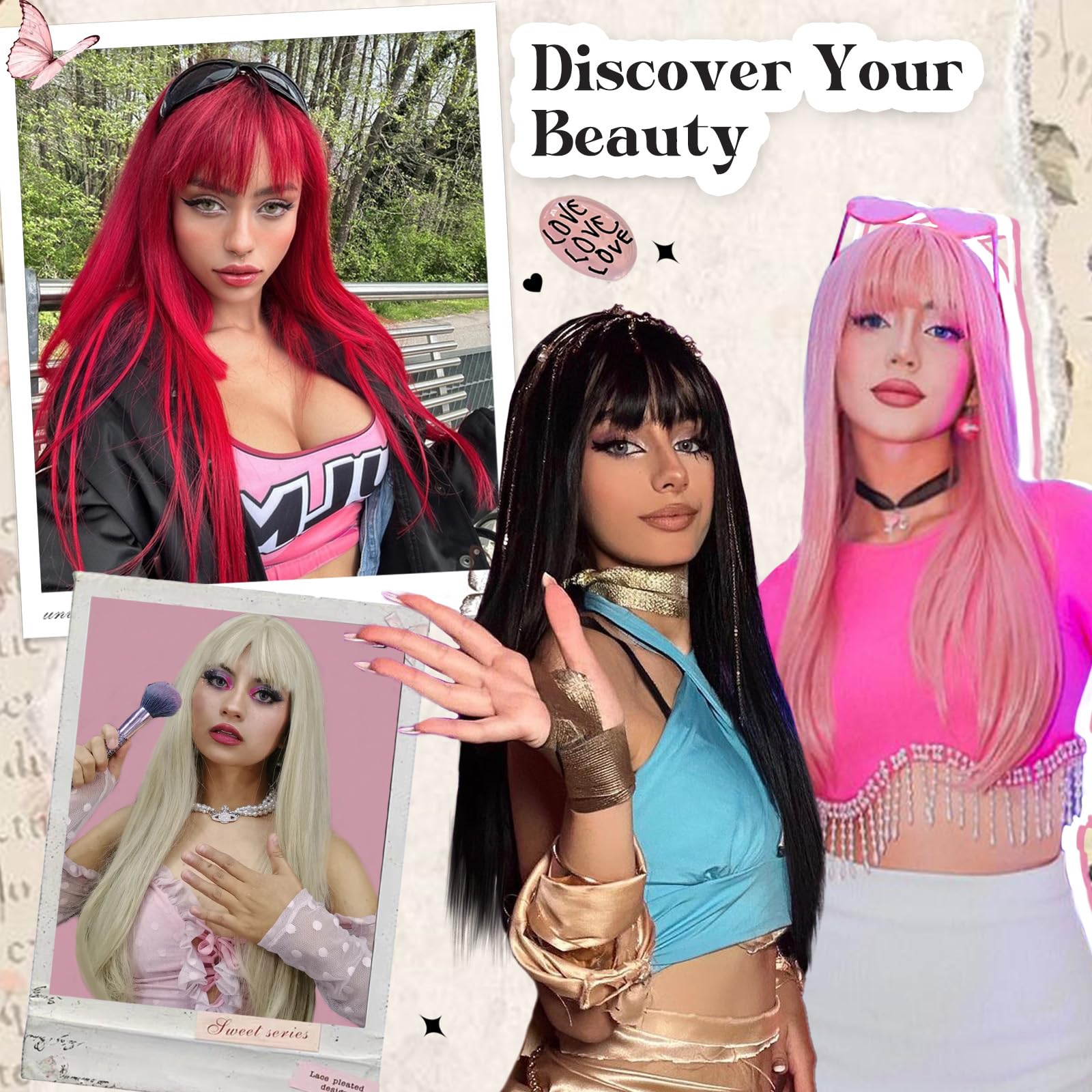 Sukri Long Straight Black Wig With Bangs Natural Black Hair Wigs For Women Synthetic Heat Resistant Wigs For Girls Daily Party U