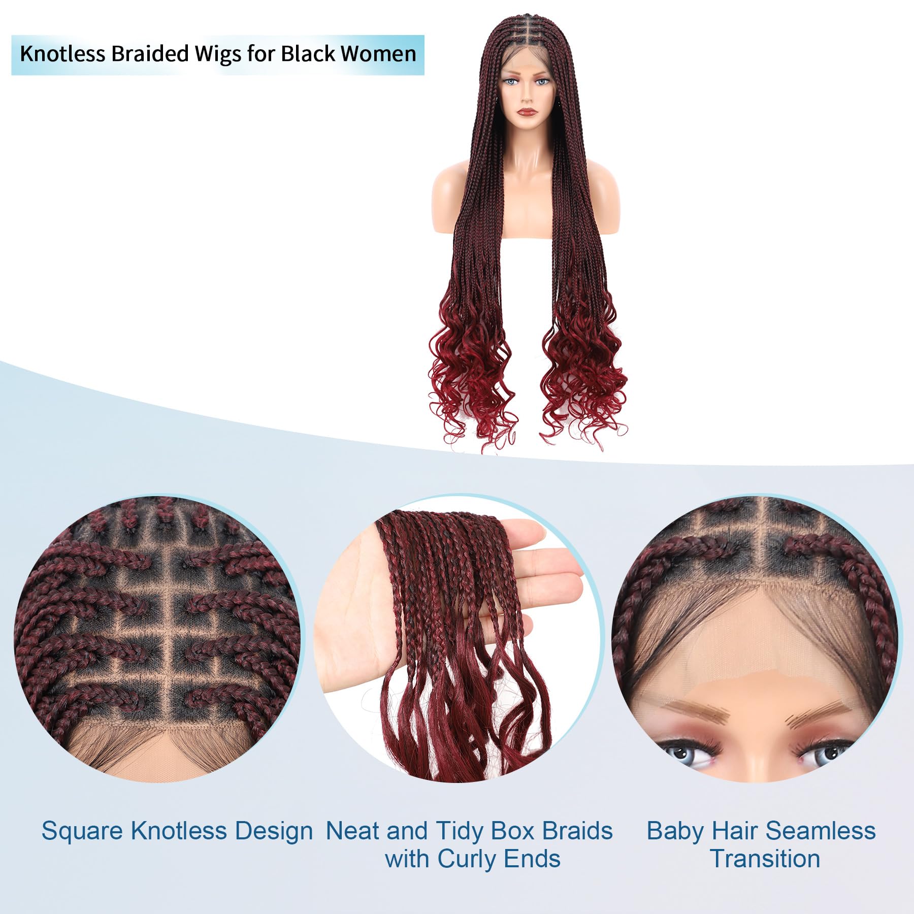 Olymei Box Braid Wigs With Boho Curls Ends Square Knotless Braided Wigs For Women Braided Lace Wig With Baby Hair Human Hair Ble