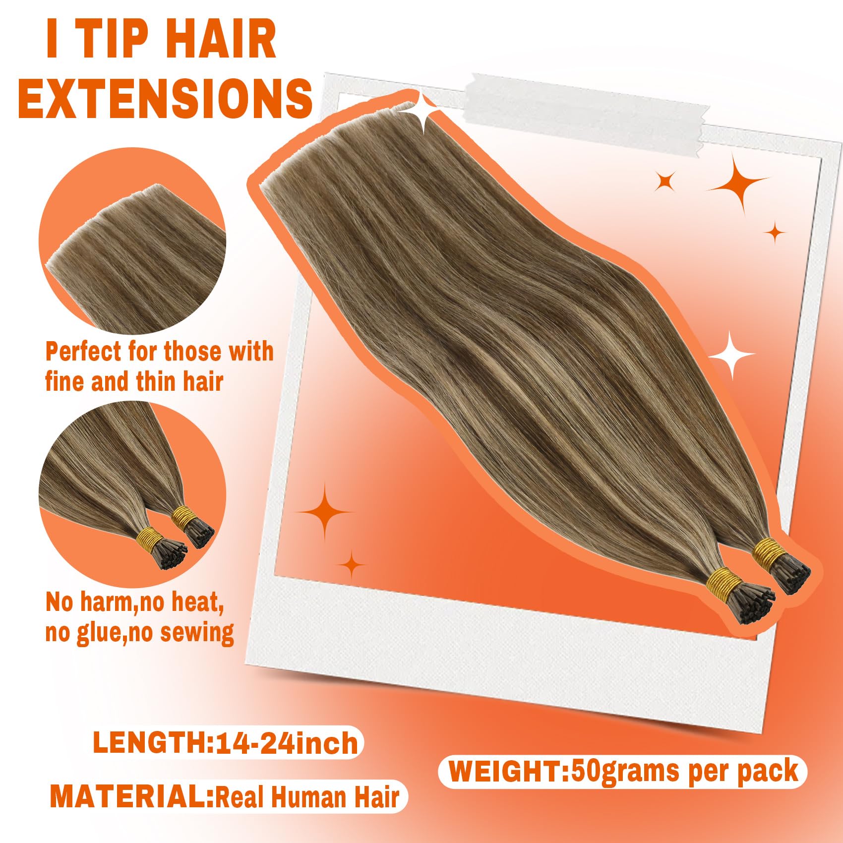 Sunny I Tip Hair Extensions Human Hair Brown I Tip Hair Extensions Medium Brown Highlight Caramel Blonde Itip Human Hair Extensi