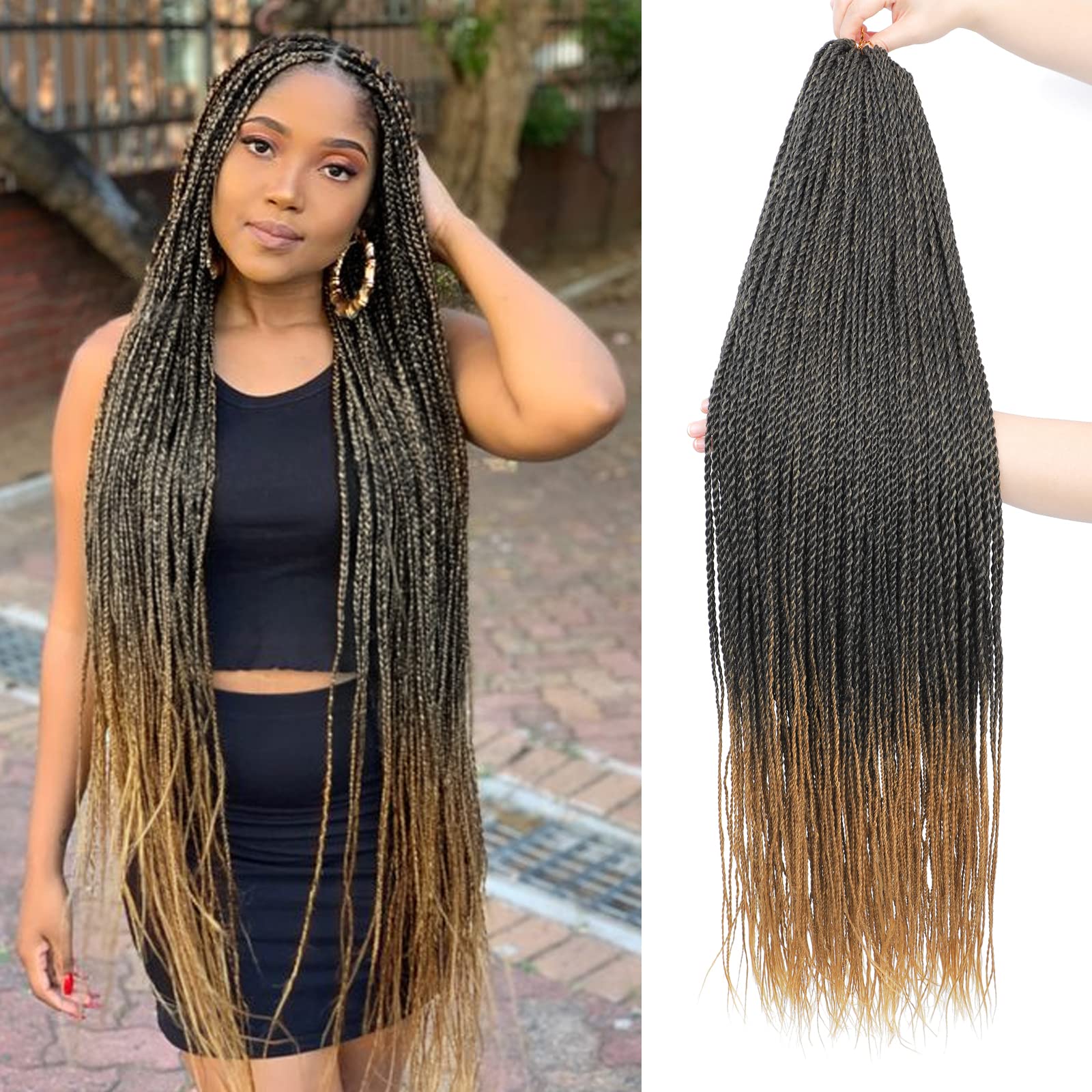 Nayoo Long Crochet Hair Senegalese Twist, 34 Inch 8 Packs Small Crochet Hair For Black Women, 35 Strands/Pack Crochet Braids Hai