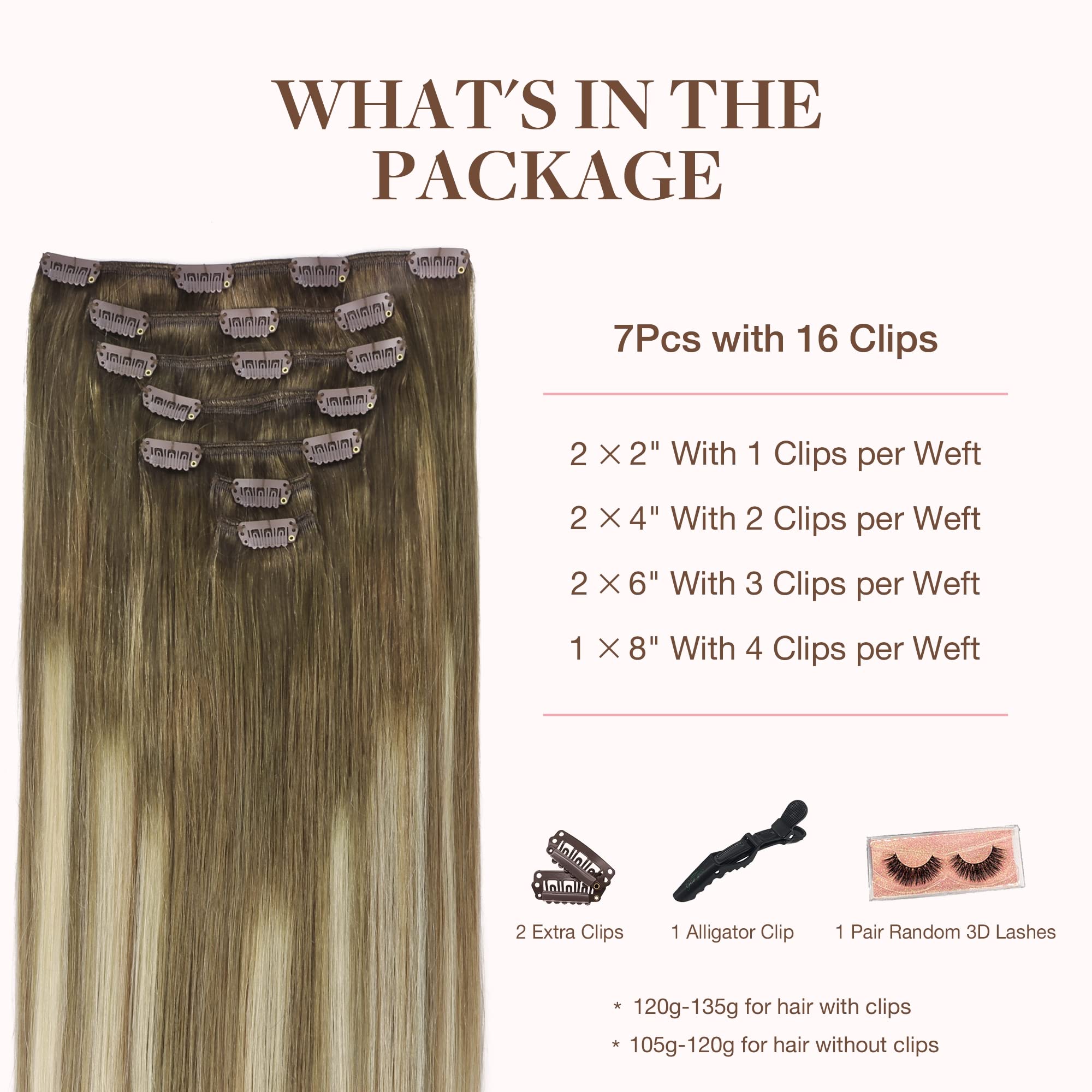 GOO GOO Clip in Hair Extensions Real Human Hair, 12inch 85g 7Pcs, 3/8/613 Balayage Walnut Brown to Ash Brown and Bleach Blonde,