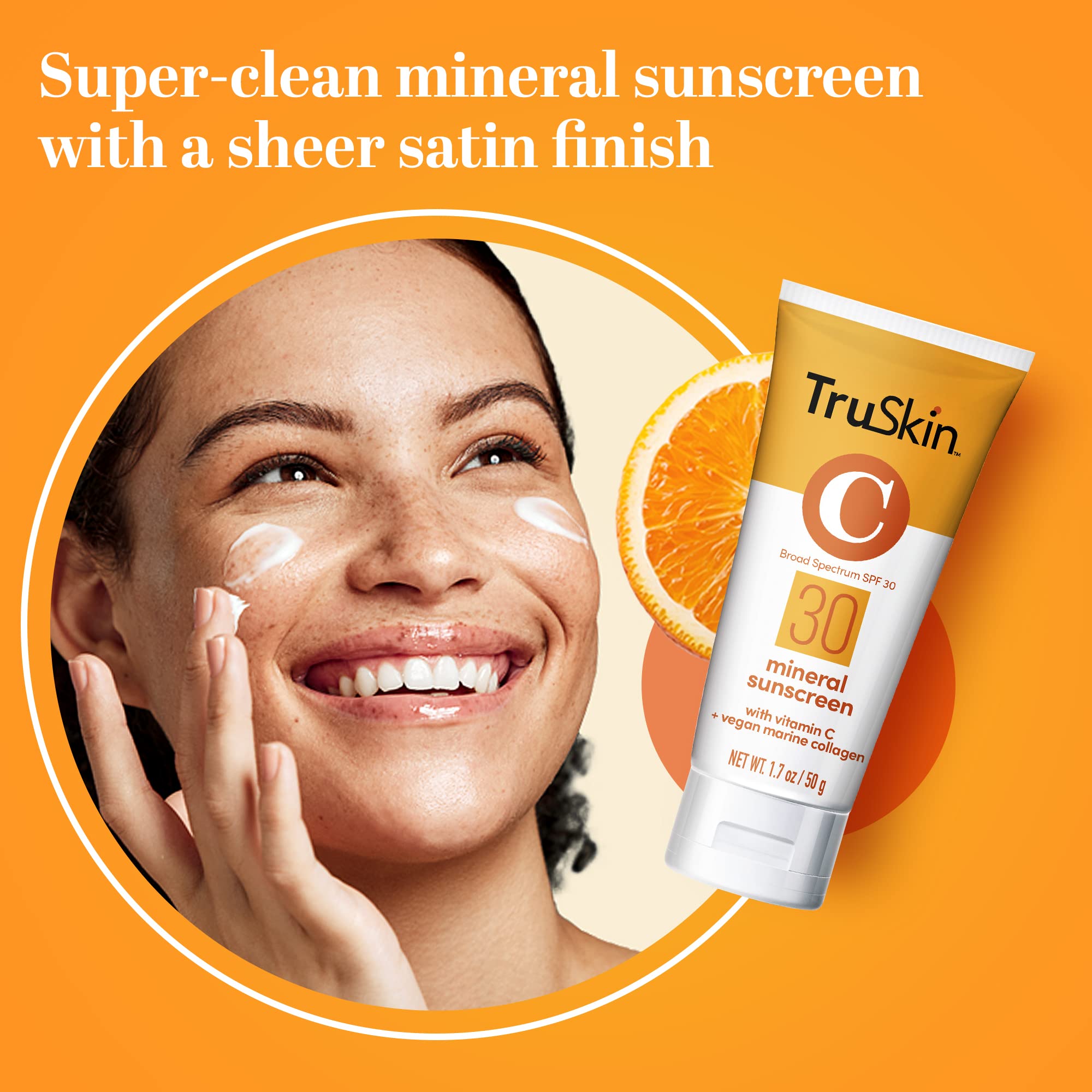 Truskin Mineral Face Sunscreen Spf 30 - Broad Spectrum Mineral Sunscreen For Face With Zinc Oxide, Vitamin C & Vegan Marine Coll
