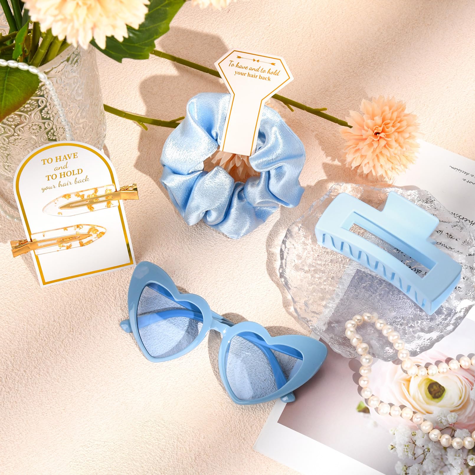4 Pcs Bridesmaid Proposal Gifts Bridesmaid Hair Clips Bridesmaid Scrunchies Bridesmaid Sunglasses Bridal Shower Gifts Silk Satin