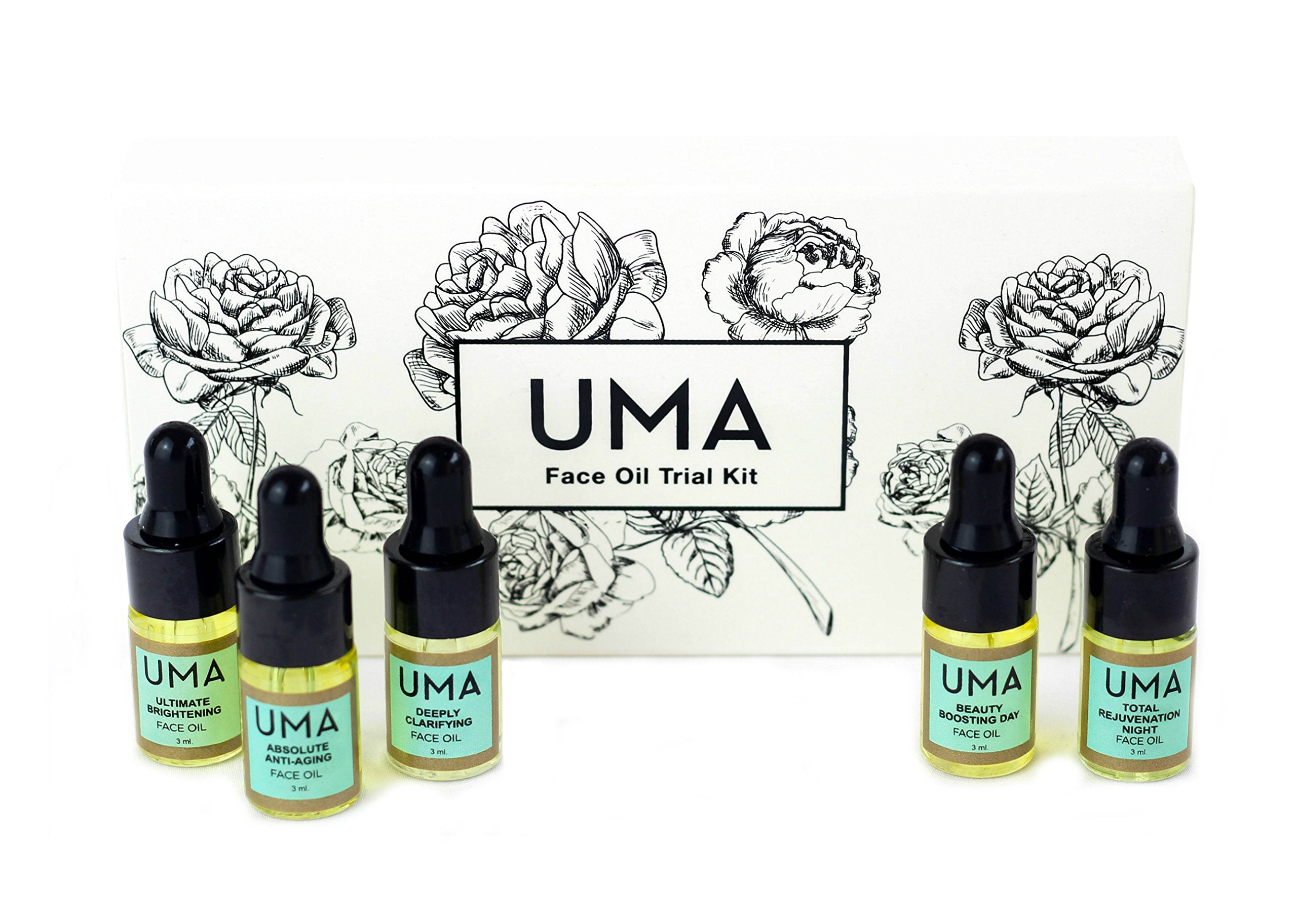Uma Face Oil Trial Kit Anti-Aging, Moisturizing And Brightening Skin Care To Fight Dark Spots, Irritation And Redness. (5 Bottle
