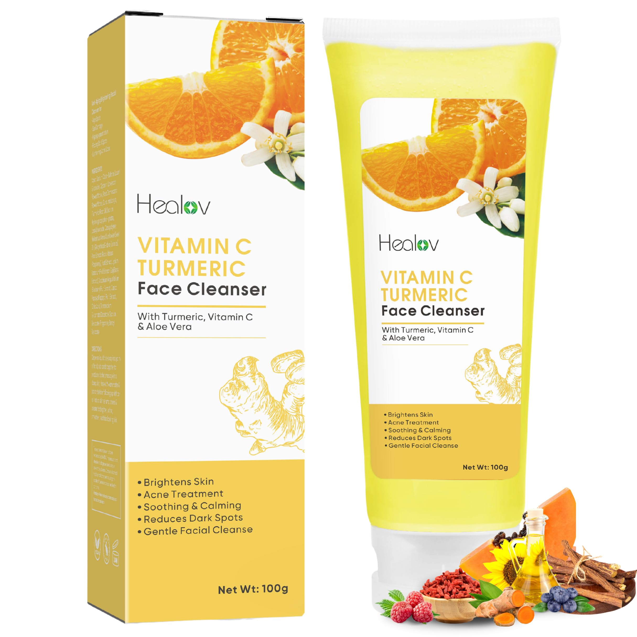 Healov Turmeric Face Wash - Skin Brightening Liquid Soap for Discoloration - Natural Anti Aging Exfoliating Facial Cleanser for 