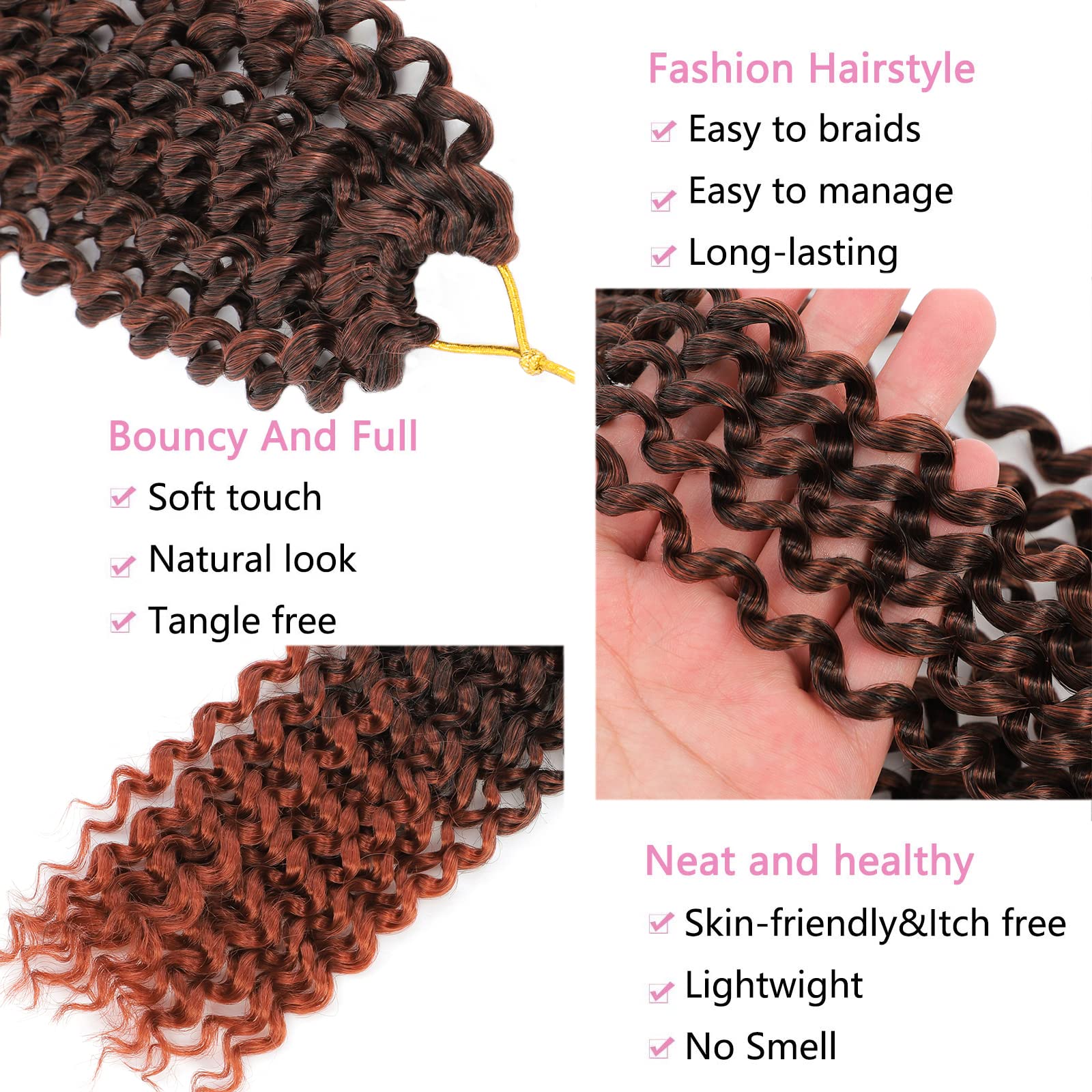 Passion Twist Hair Copper Red 18 Inch 8 Packs Water Wave Passion Twist Crochet Hair Curly Braiding Hair Long Spring Twist Hair C