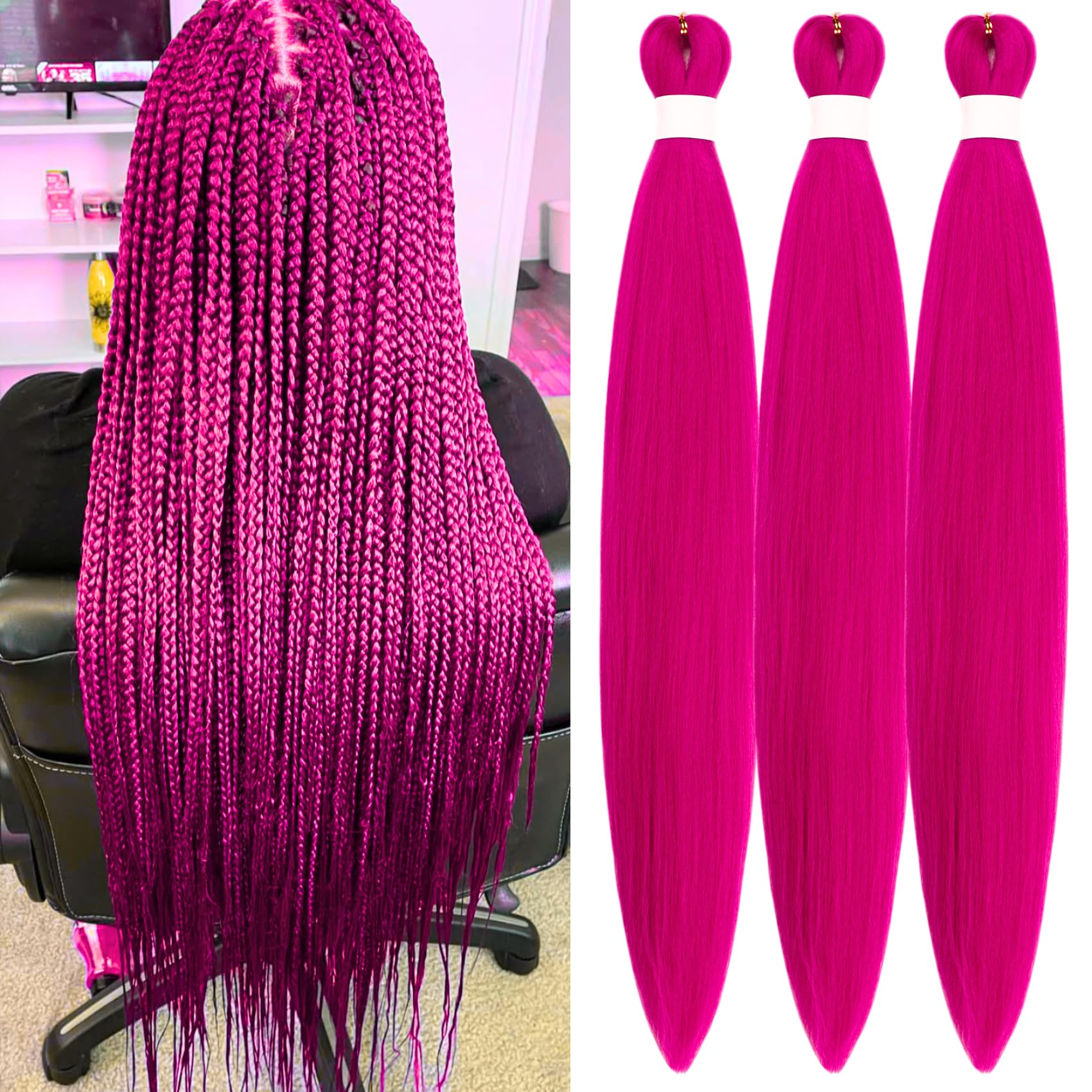 Gozill Hot Pink Braiding Hair Pre stretched Prestretched Braiding Hair Extensions Hypoallergenic Anti Itch Ez Braid Synthetic Kn