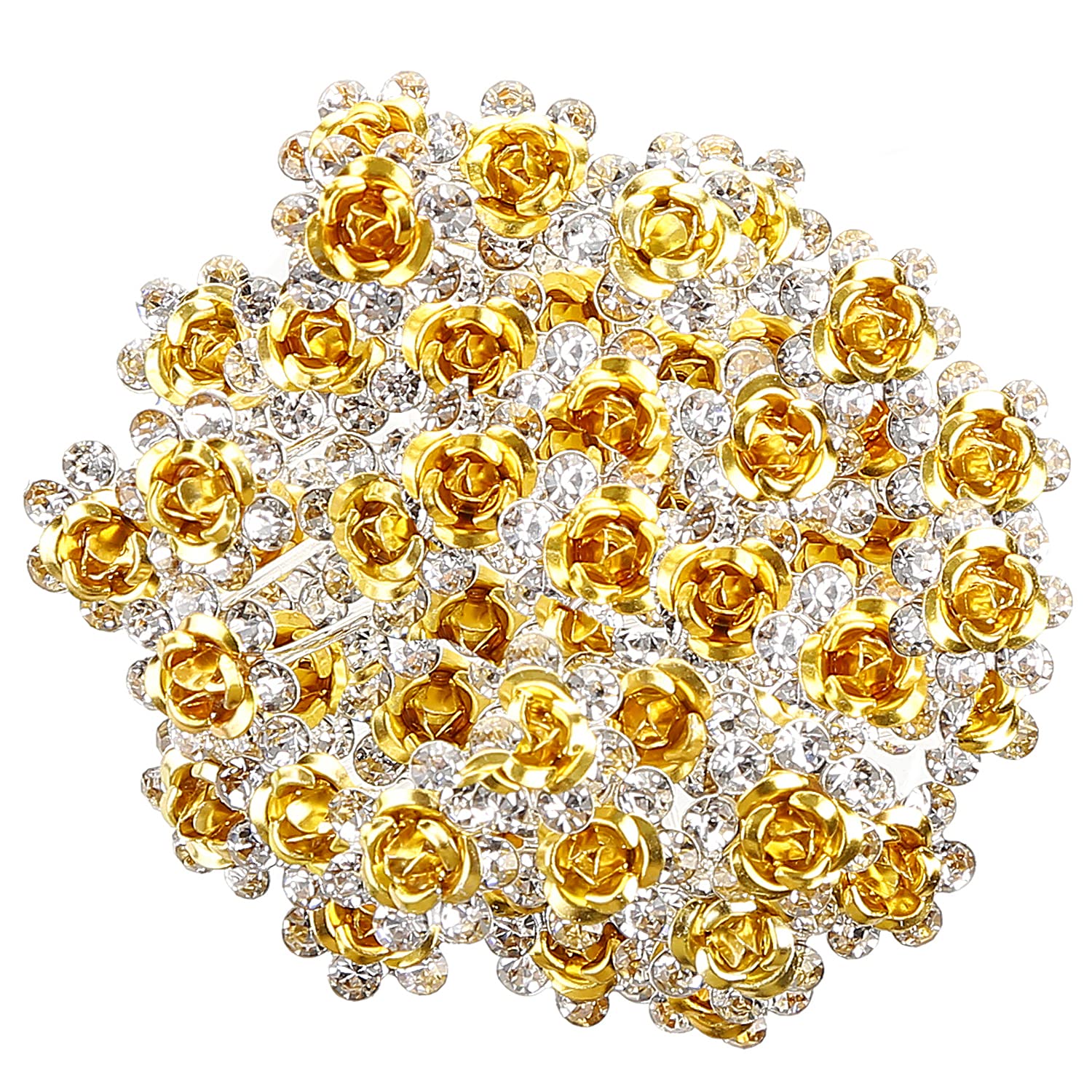 BETITETO 40 Pcs U-Shaped Flower Rhinestone Hair Pins Crystal Hair Accessories for Bridal Wedding Party Girls' Sweet Sixteen (Yel