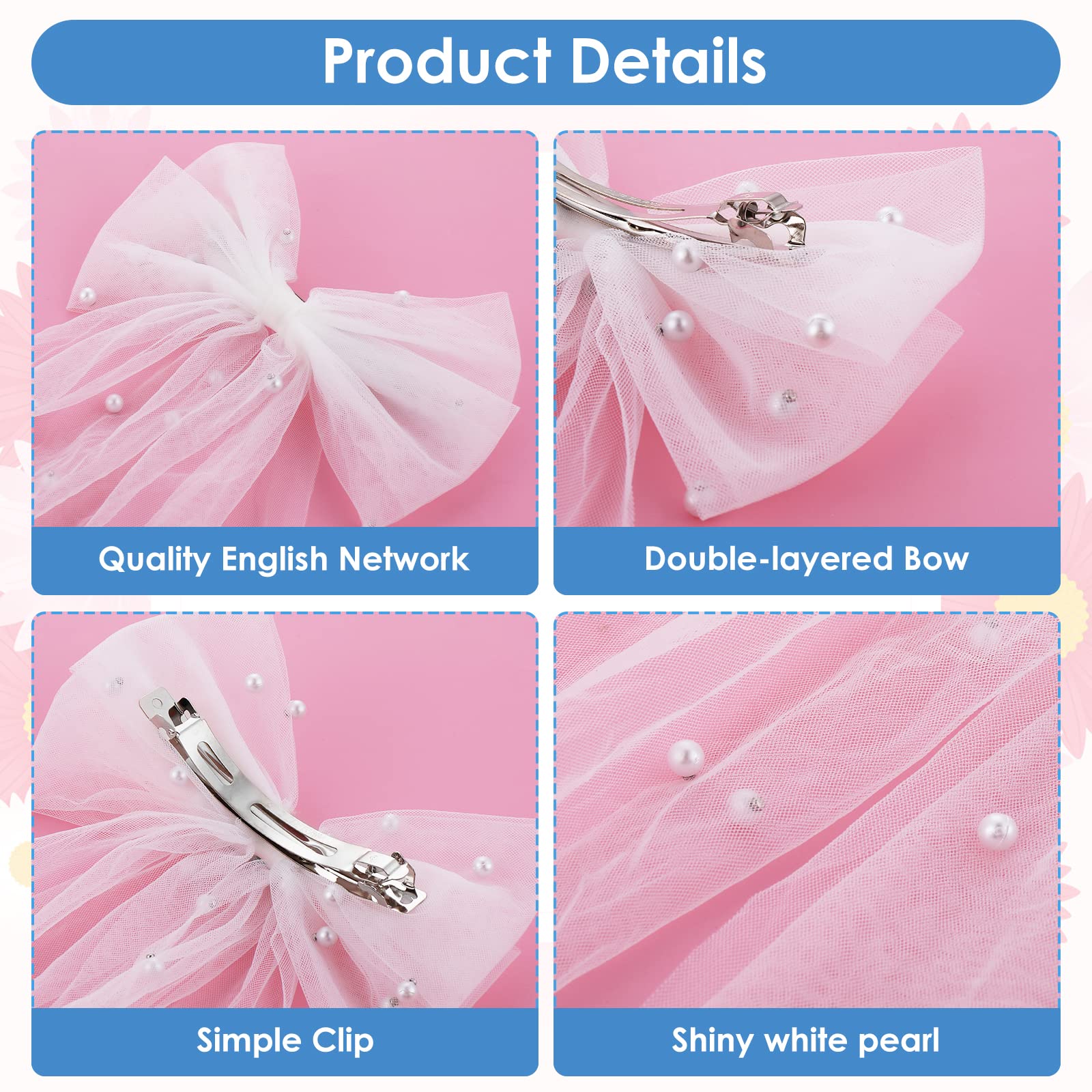 Bridal Pearl Hair Bow Veil Bridesmaid Large Hair Bow Wedding Veil with Barrette Bachelorette Party Decorations Bridal Bridesmaid