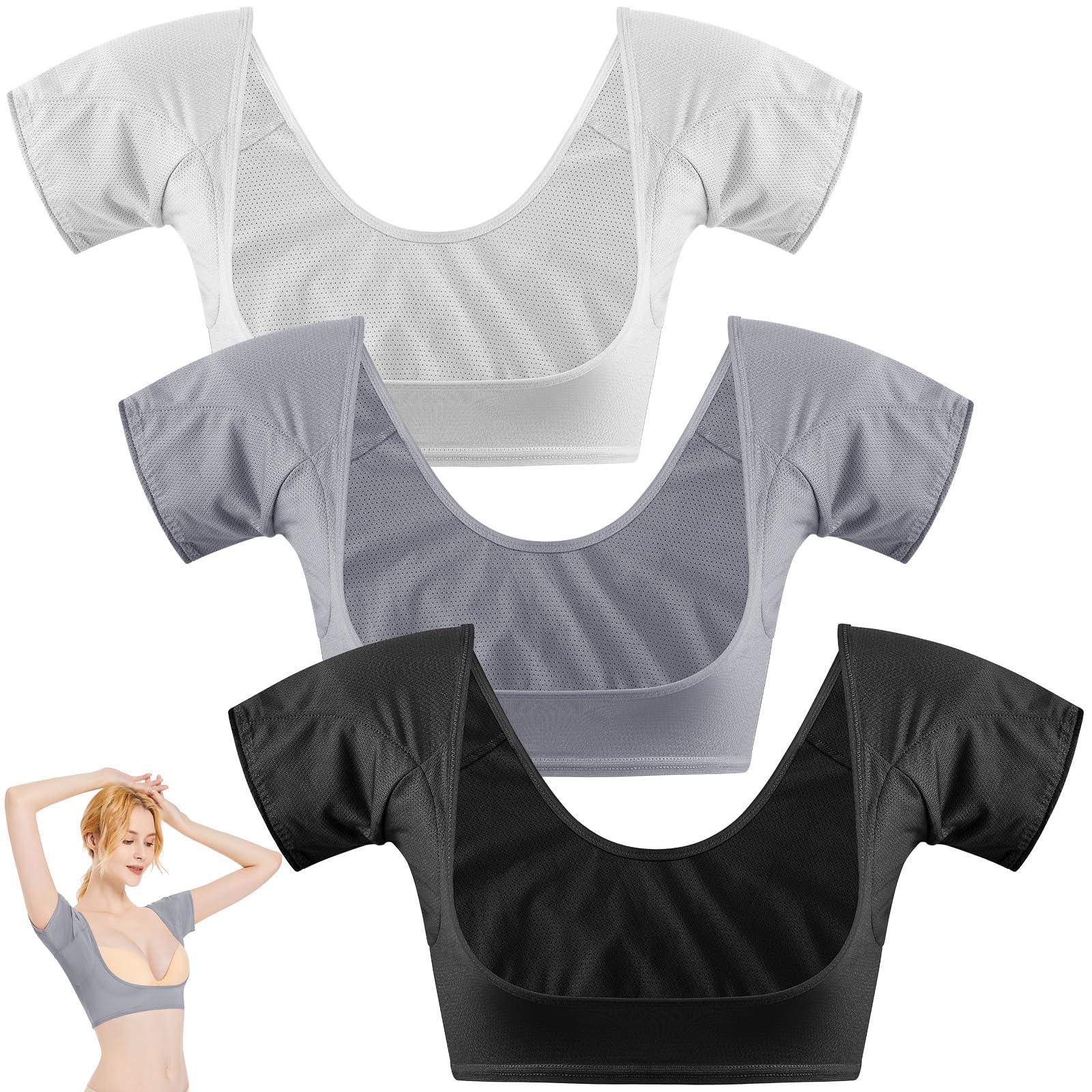 Zhanmai 3 Pcs Underarm Sweat Vest Armpit Sweat Proof Pads for Under Armpits Underarm Proof Pads for Women(XX-Large,Black, White,
