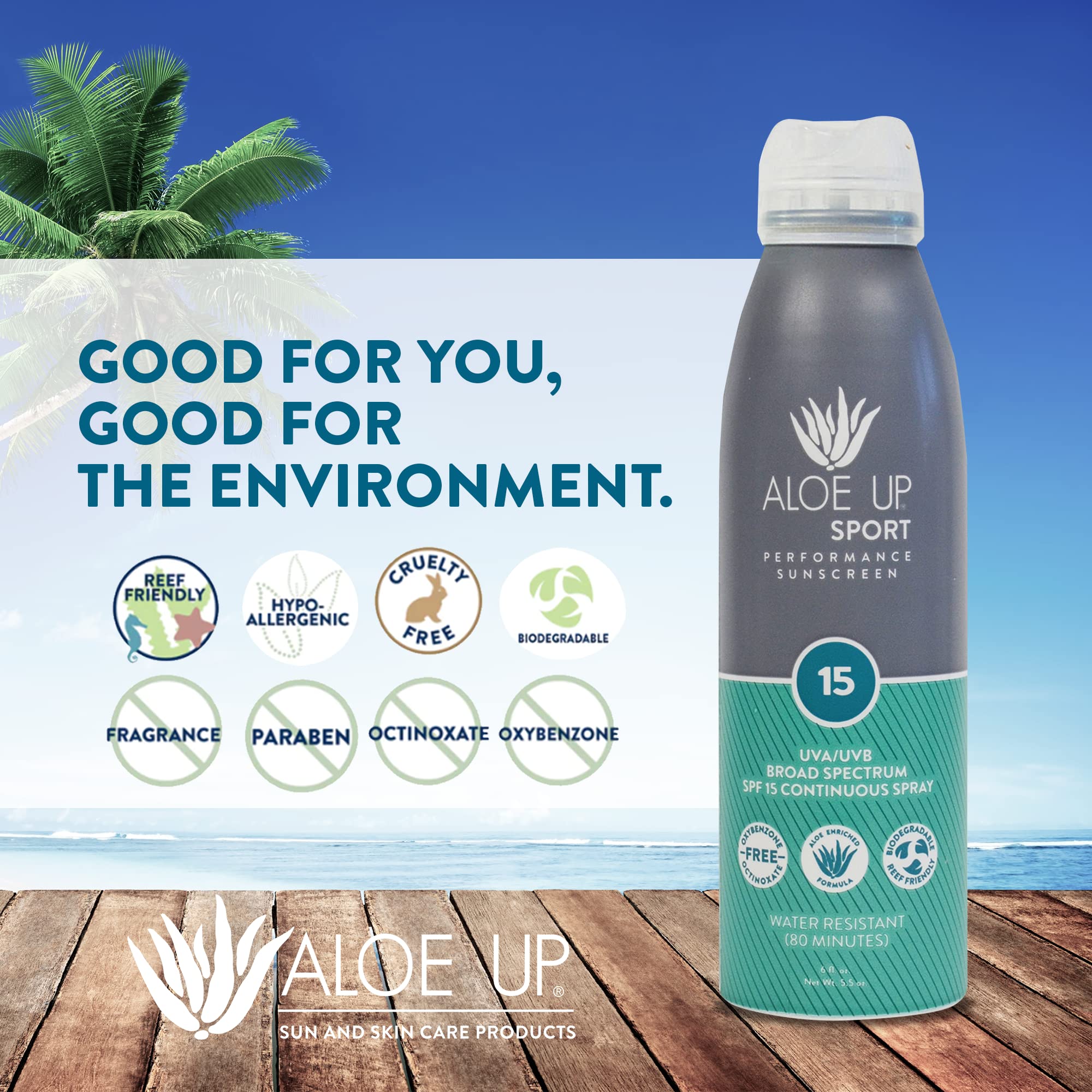 Aloe Up Sport Continuous Spray Sunscreen Spf 15 - Broad Spectrum Uva/Uvb Sunscreen Protector For Face And Body - With Aloe Vera