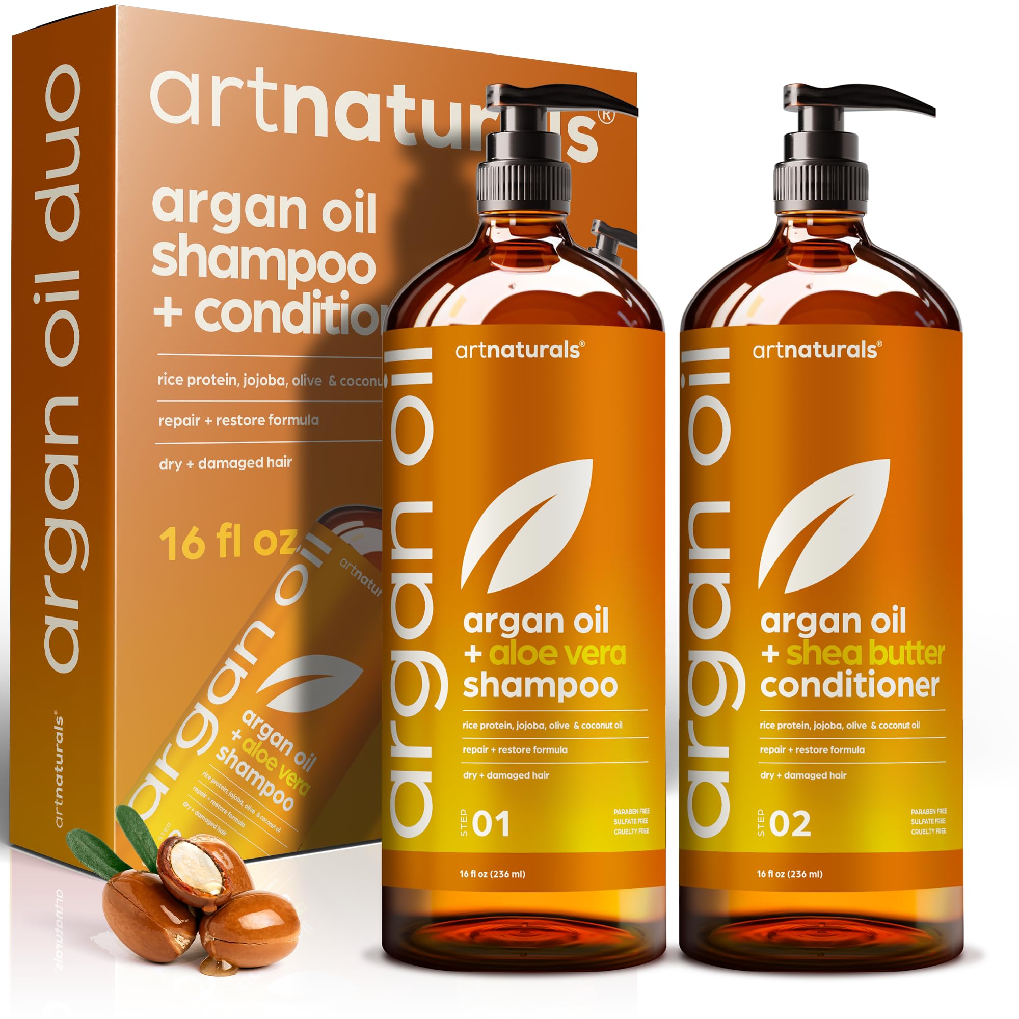 Argan Oil Shampoo and Conditioner Set - Sulfate-Free Formula with Nourishing Moroccan Oil and Keratin -for All Hair, Curly or St