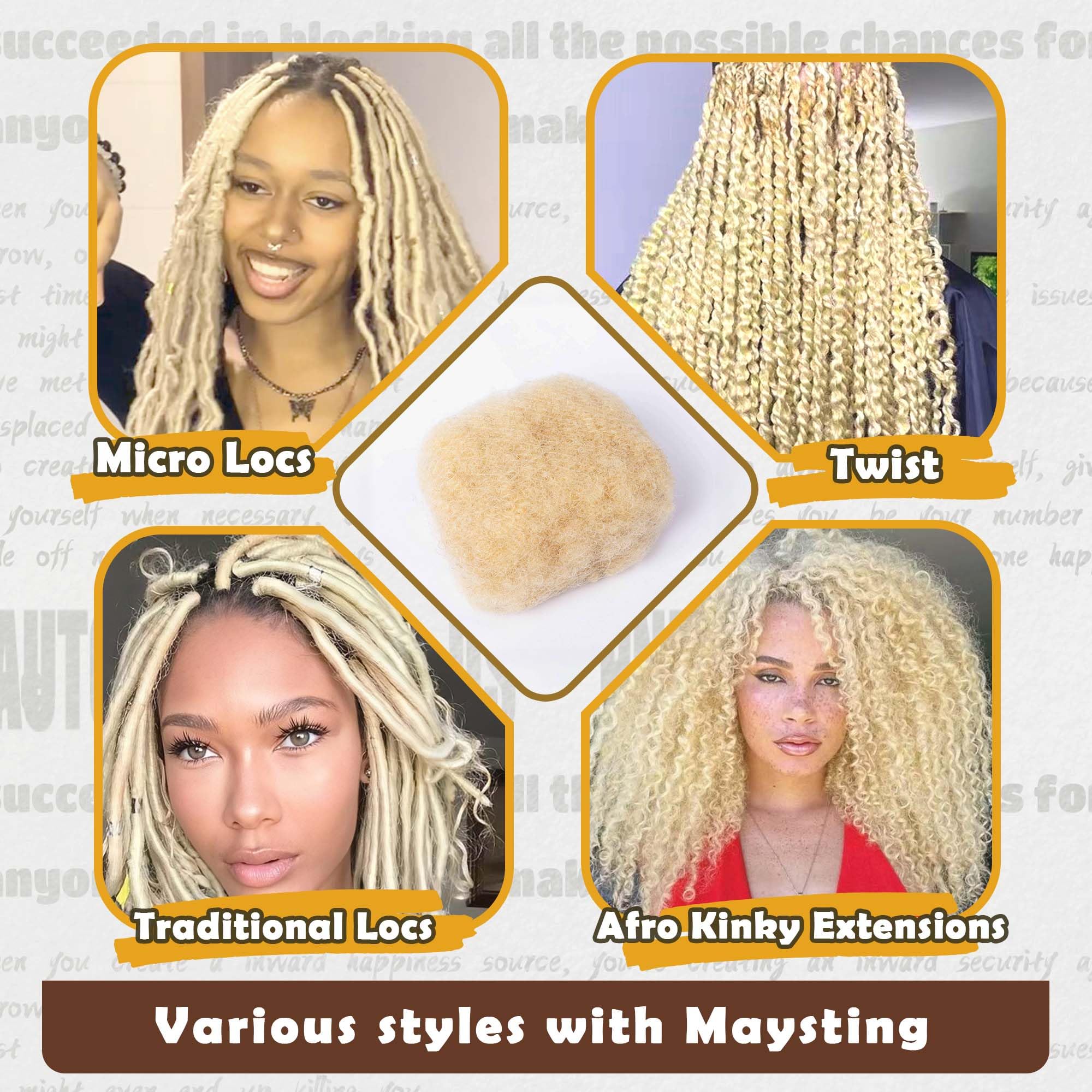 Maytsing Afro Kinkys Bulk Human Hair 613 Blonde 1oz/ 30 grams - Afro Kinky-Curly Human Hair Bulk for Twist, Dreadlock Extensions
