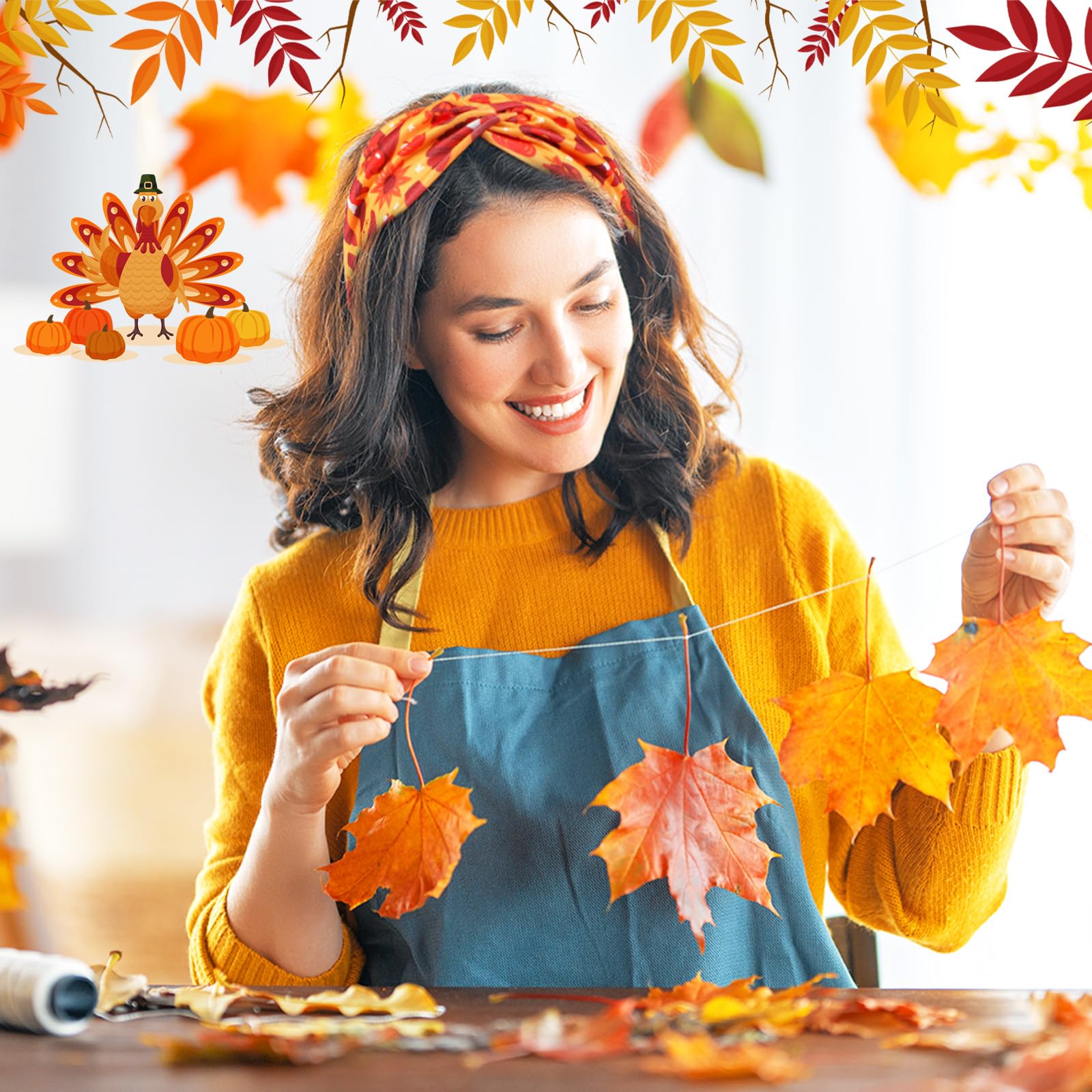 Waydress 12 Pcs Thanksgiving Headbands Fall Hair Accessories for Women Nurse Pumpkin Maple Leaf Stretchy Non Slip Autumn Hair Ba
