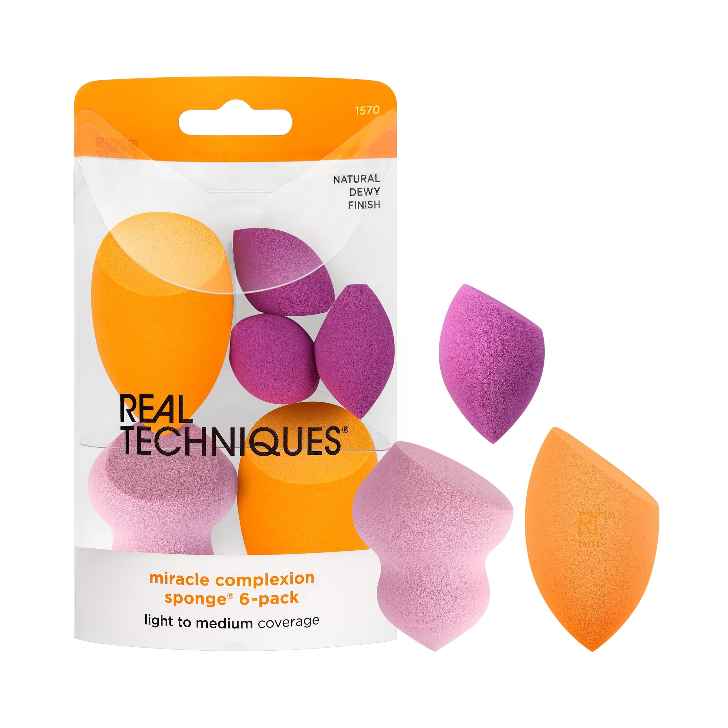 Real Techniques Miracle Complexion Assorted Beauty Sponges Makeup Blender, For Blending & Sculpting, Full Coverage, Professional