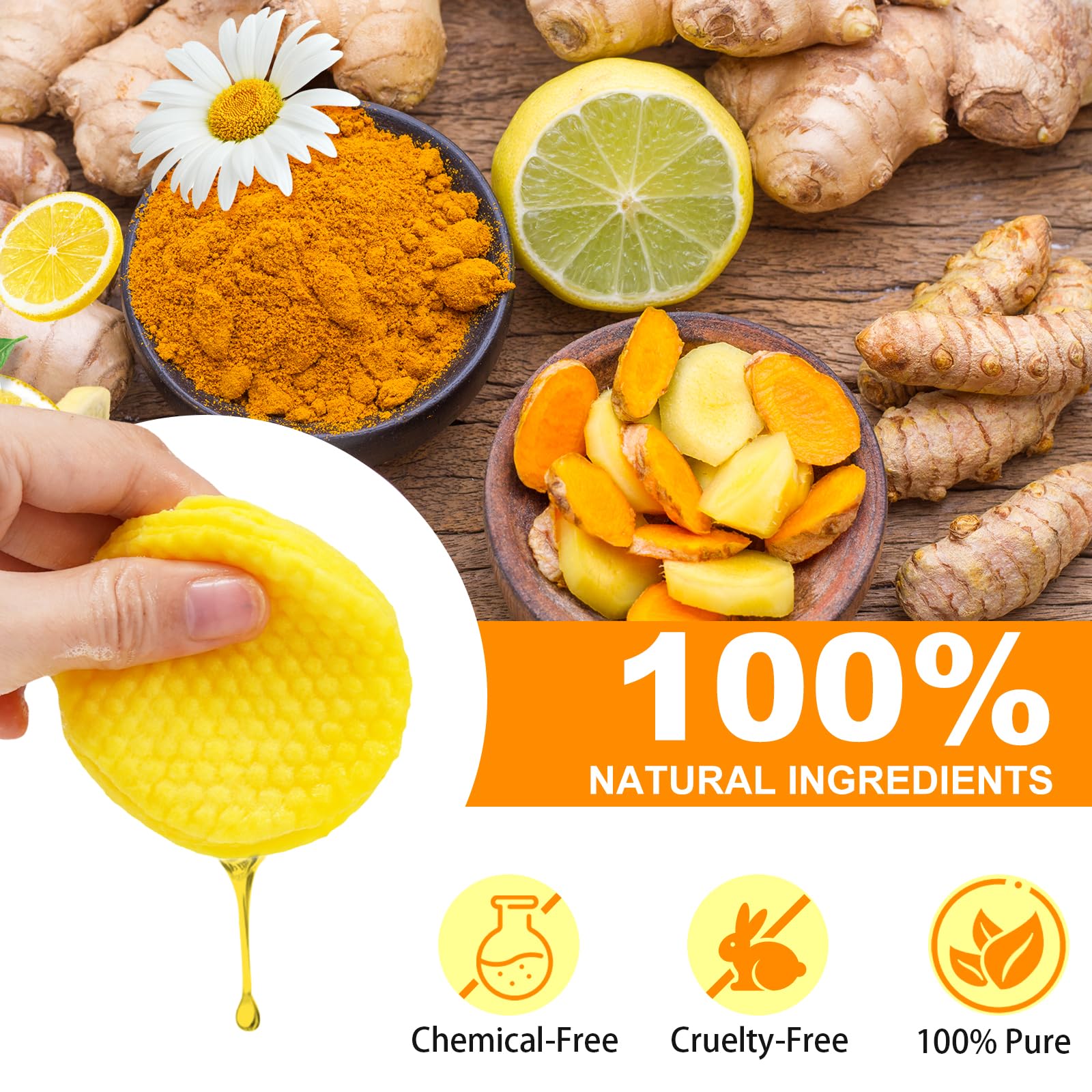 NIFEISHI Turmeric Kojic Acid Cleansing Pads - Exfoliating Face Scrub, 50 Count, Yellow