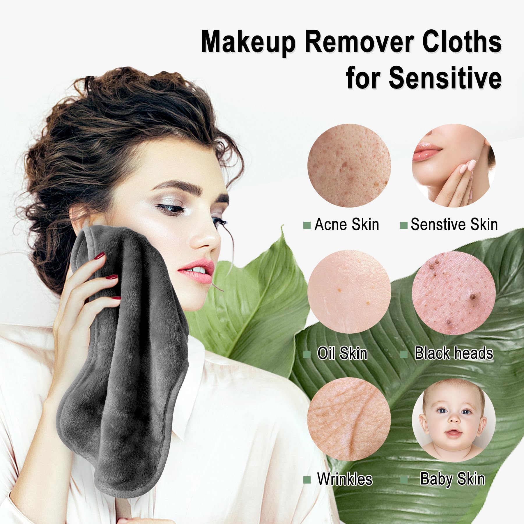 Kodamo Makeup Remover Cloth, 13'' X 7'' Microfiber Face Cloths For Washing Face, Reusable Soft Makeup Remover Towels For Women,