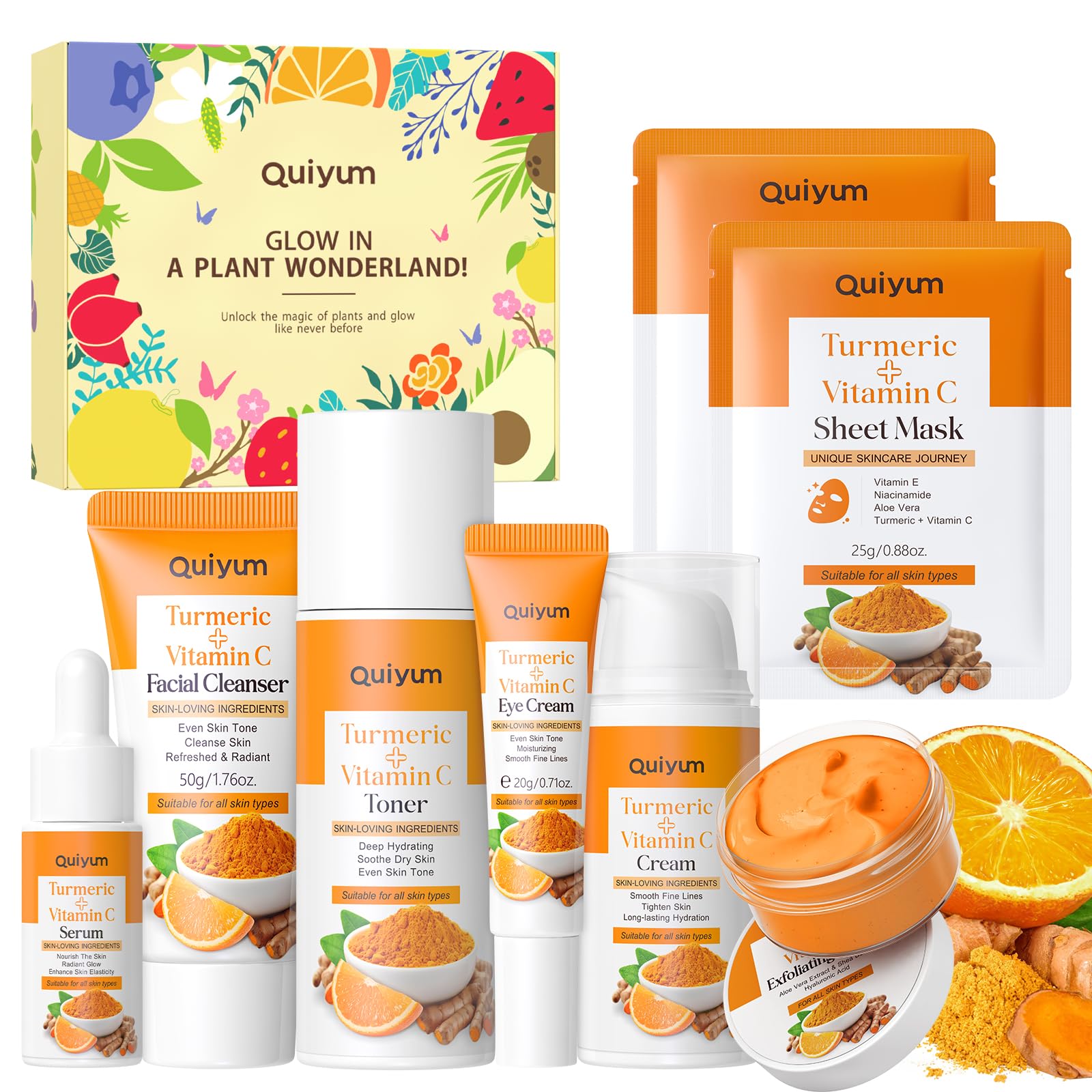 Skin Care Set, Turmeric Vitamin C Skincare 7PCS - Skin Care for Women, Facial Skin Care Routine Set Kit, Dark Spot Remover for F