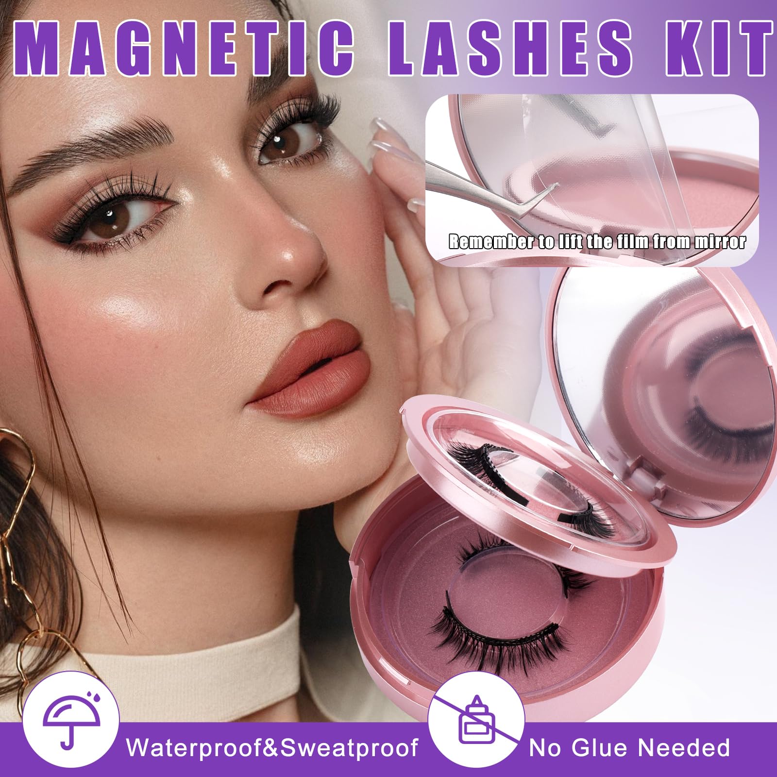 Magnetic Eyelashes With Applicator No Glue Reusable Magnetic Lashes Natural Lightweight Soft Magnetic Eyelash Wispy Easy To Use,
