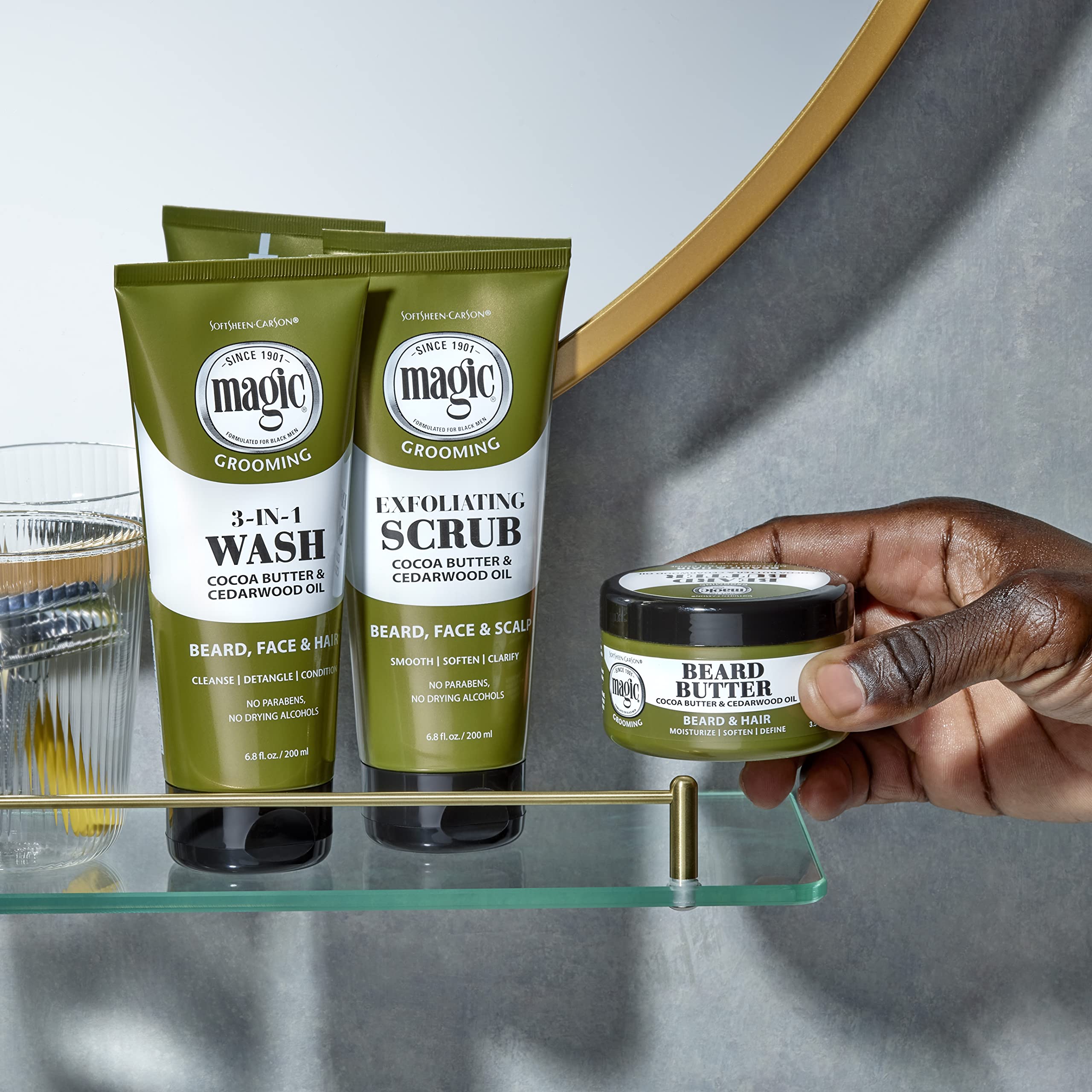 Softsheen-Carson Magic - Shaving Beard Grooming Kit For Men With Cedarwood Oil- Beard Butter, Scrub And Cleanser- Gift Set For B