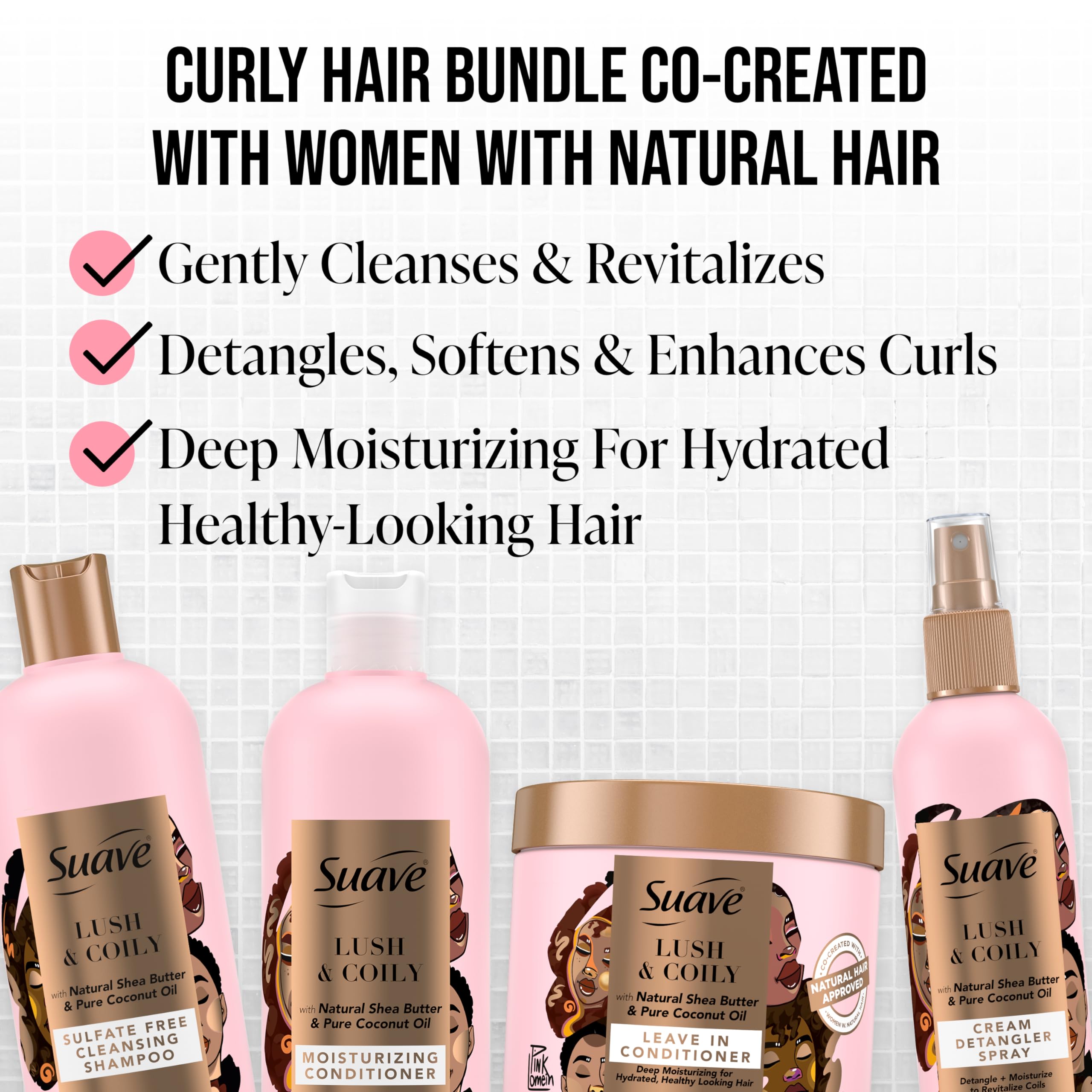 Suave Luscious Curly Hair Shampoo And Conditioner Set For Women With Natural Hair, With Leave-In Conditioner For Curly Hair And