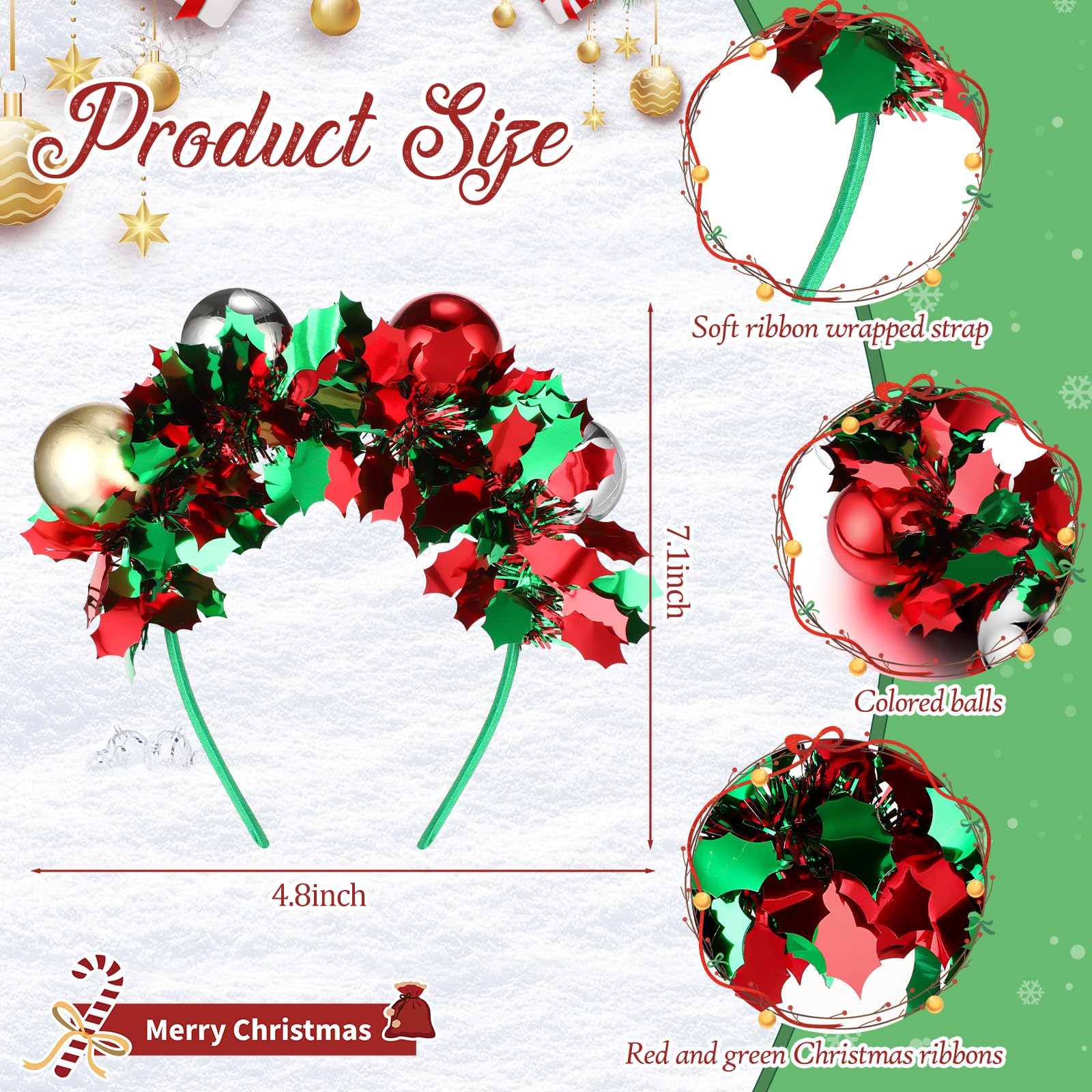Yilloog 2 Pcs Christmas Headband Christmas Ball Headbands Headdress Bulk Holiday Headbands Xmas Hair Hoop Christmas Hairband Chr