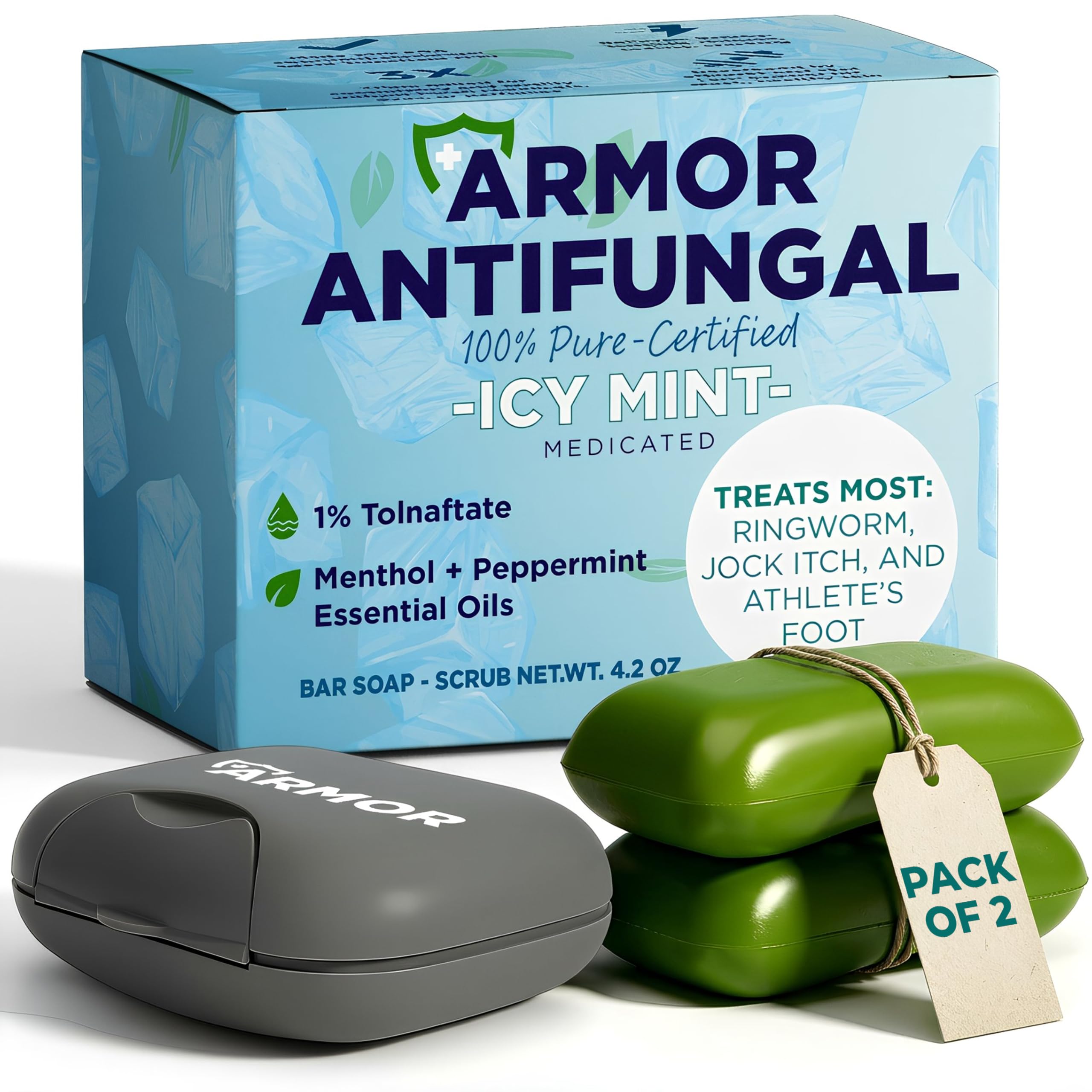 Antifungal Soap Infused with Peppermint Essential Oil | Medicated Tolnaftate 1% Soap for Itchy Skin, Athletes Foot, Ringworm & J