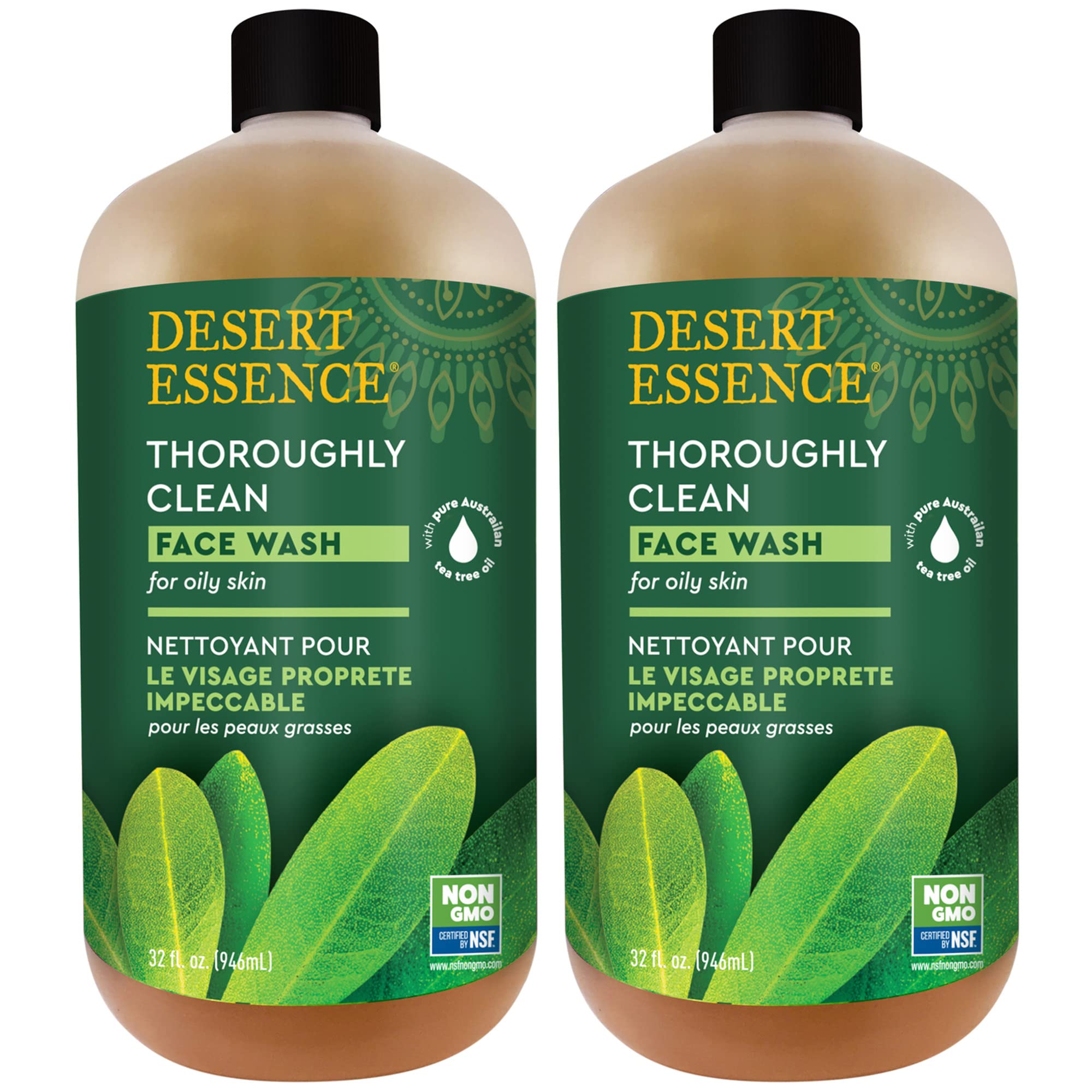Desert Essence Thoroughly Clean Face Wash - Original - 32 Fl Oz - Pack of 2 -Tea Tree Oil -For Soft Radiant Skin - Gentle Cleans