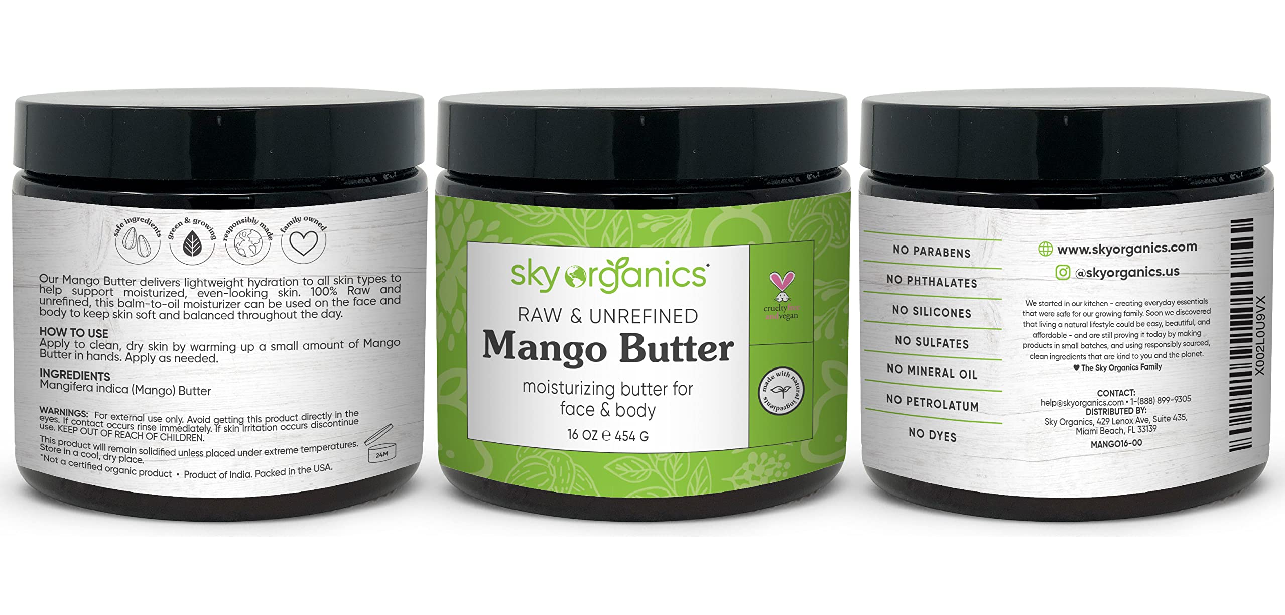 Sky Organics Mango Butter for Body & Face, 100% Raw and Unrefined Nourishing Butter for Light, Daily Hydration and Promotes Soft
