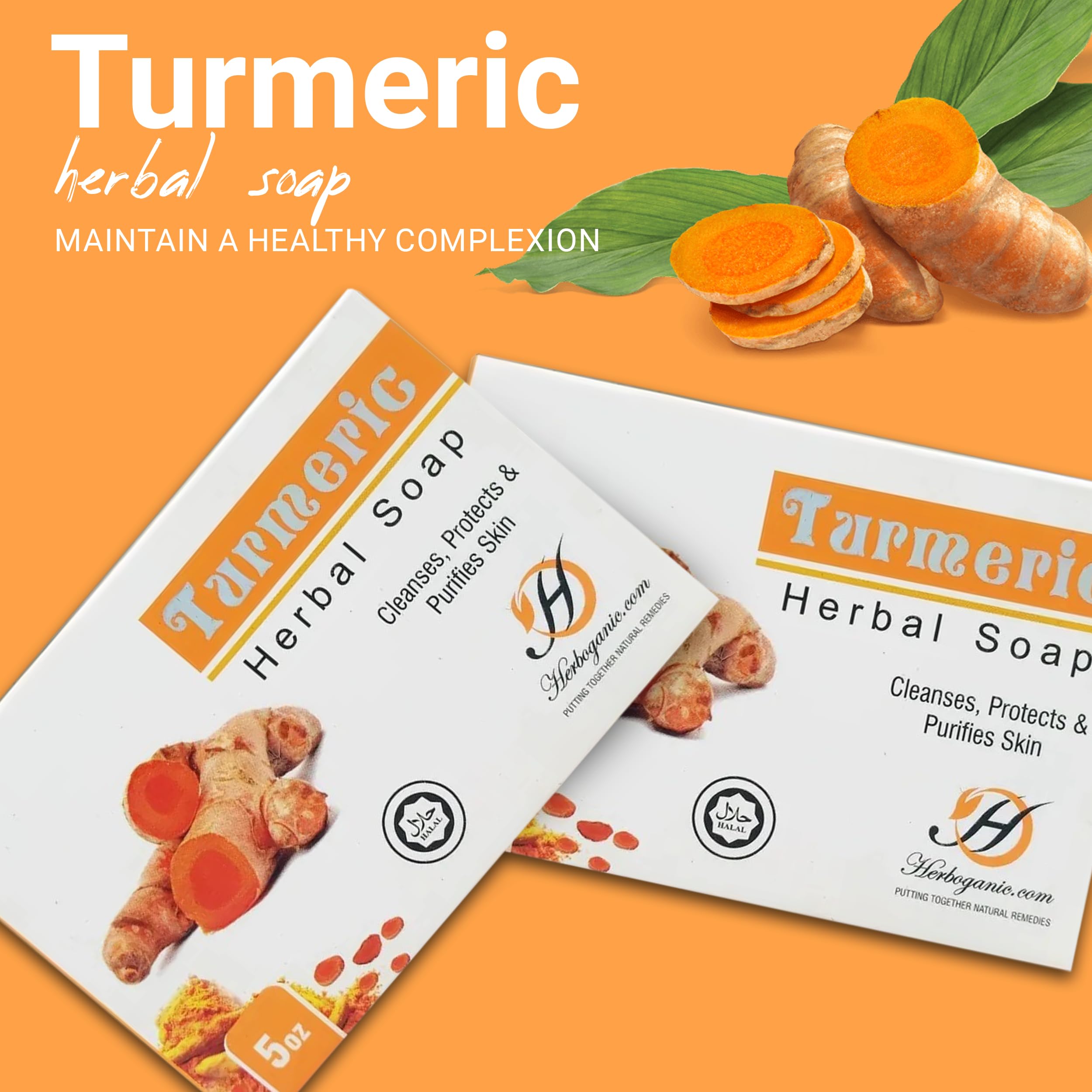 Herboganic Turmeric Herbal Soap | Pack Of 3 Of 5Oz Soap Bar | Natural Bar Soap For Face And Body | Hydrating And Nourishing | Su