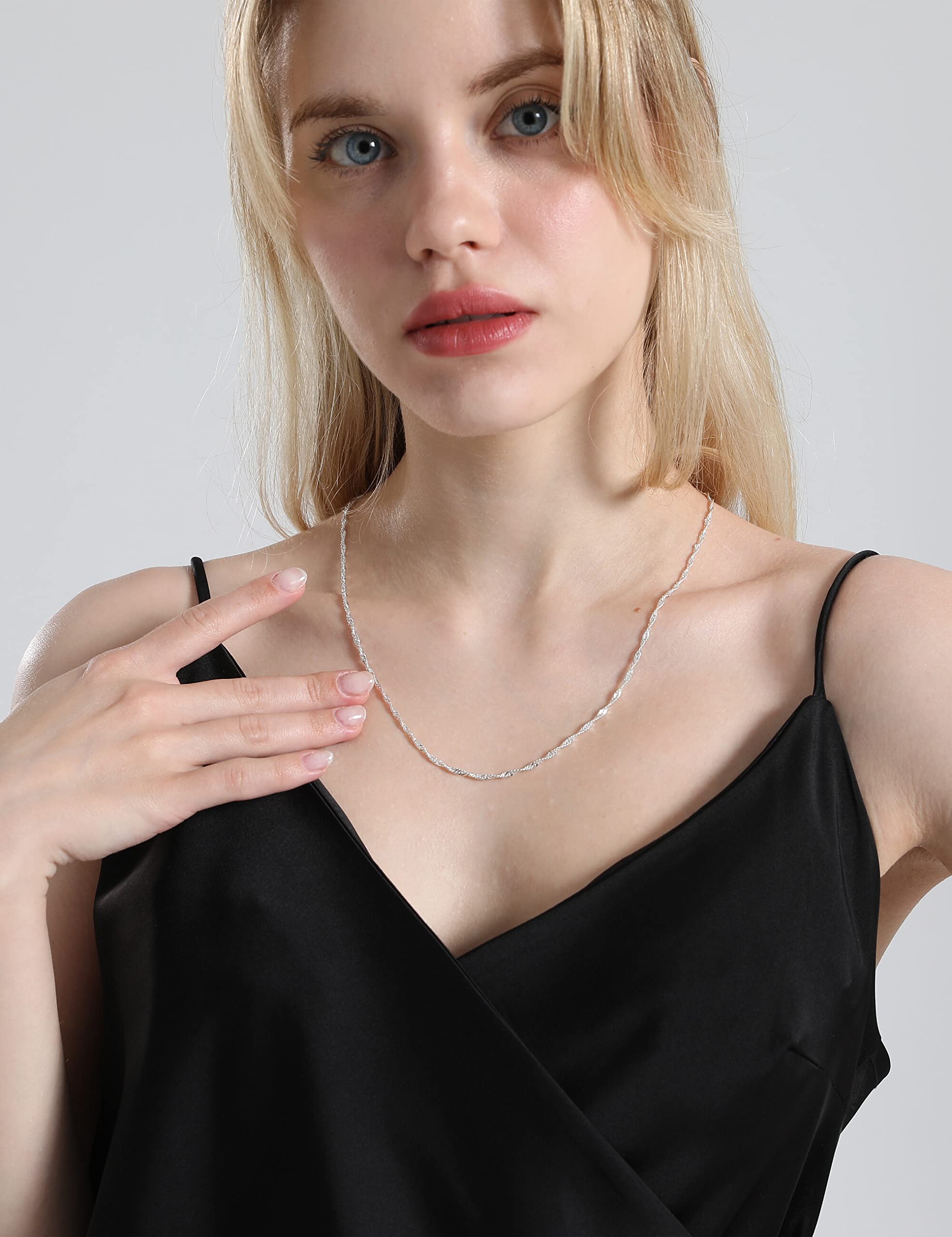 Waitsoul 925 Sterling Silver Singapore Chain Lobster Clasp 2.5mm Necklace for Women Silver Chain 16 Inches Gifts for Her