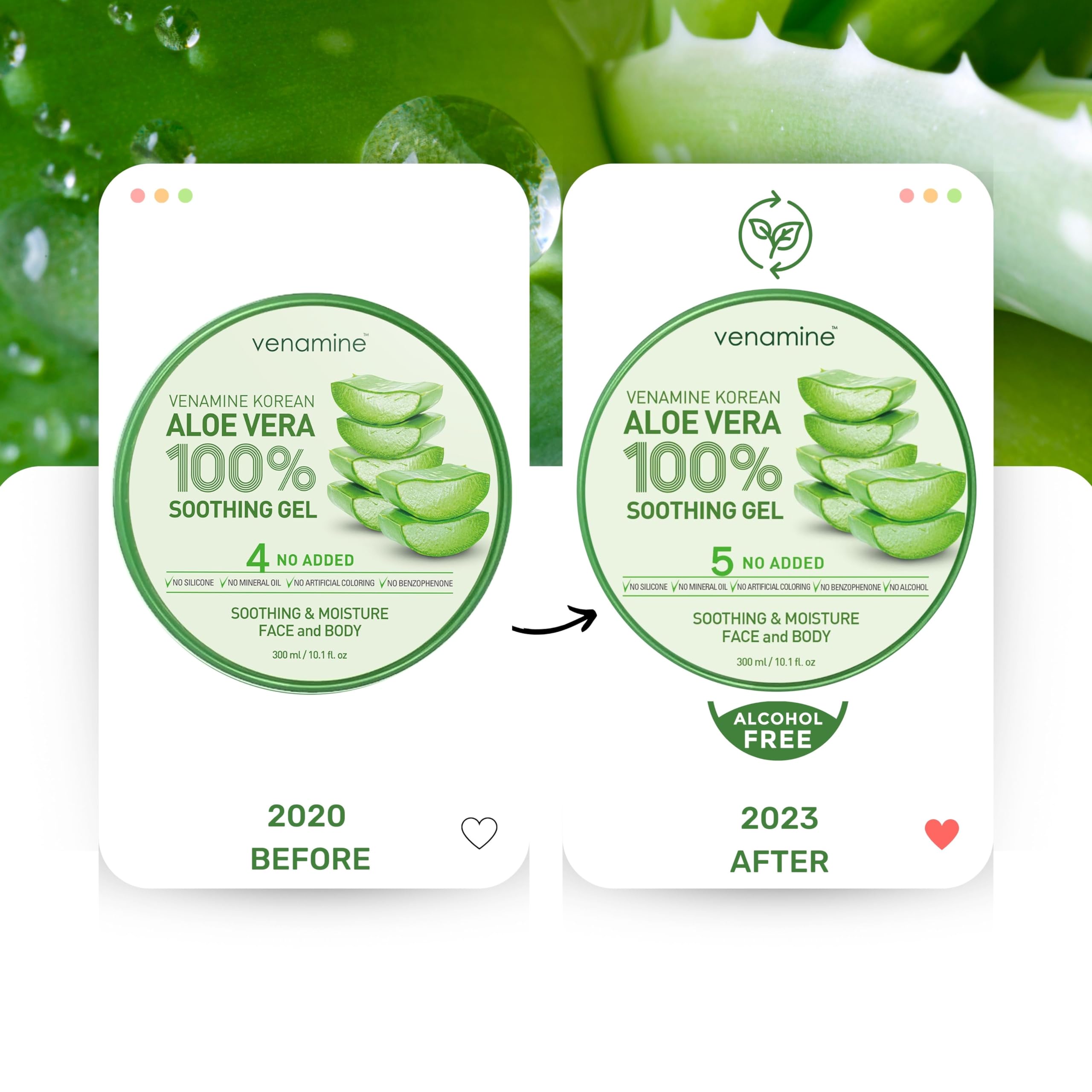VENAMINE Aloe Vera Soothing & Moisture Gel 300ml - Organic Pure Gel for Face & Body, 10.1 Fl Oz, Hydrating & Soothing Formula