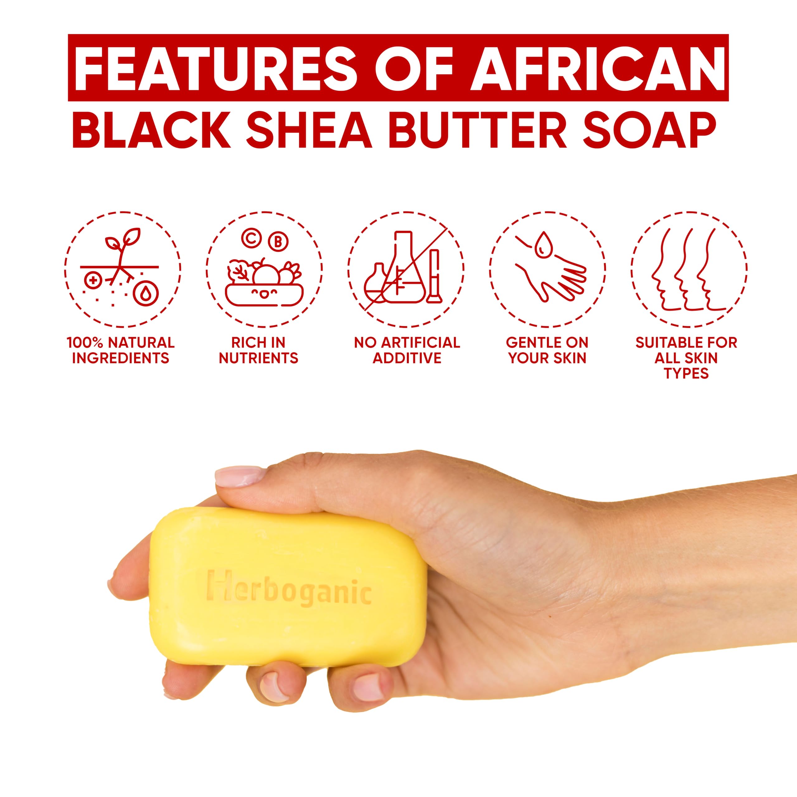 HERBOGANIC Africal Black soap With Shea Butter Herbal Soap | Pack of 3 of 5oz soap Bar | Natural Bar Soap for Face and Body | Hy