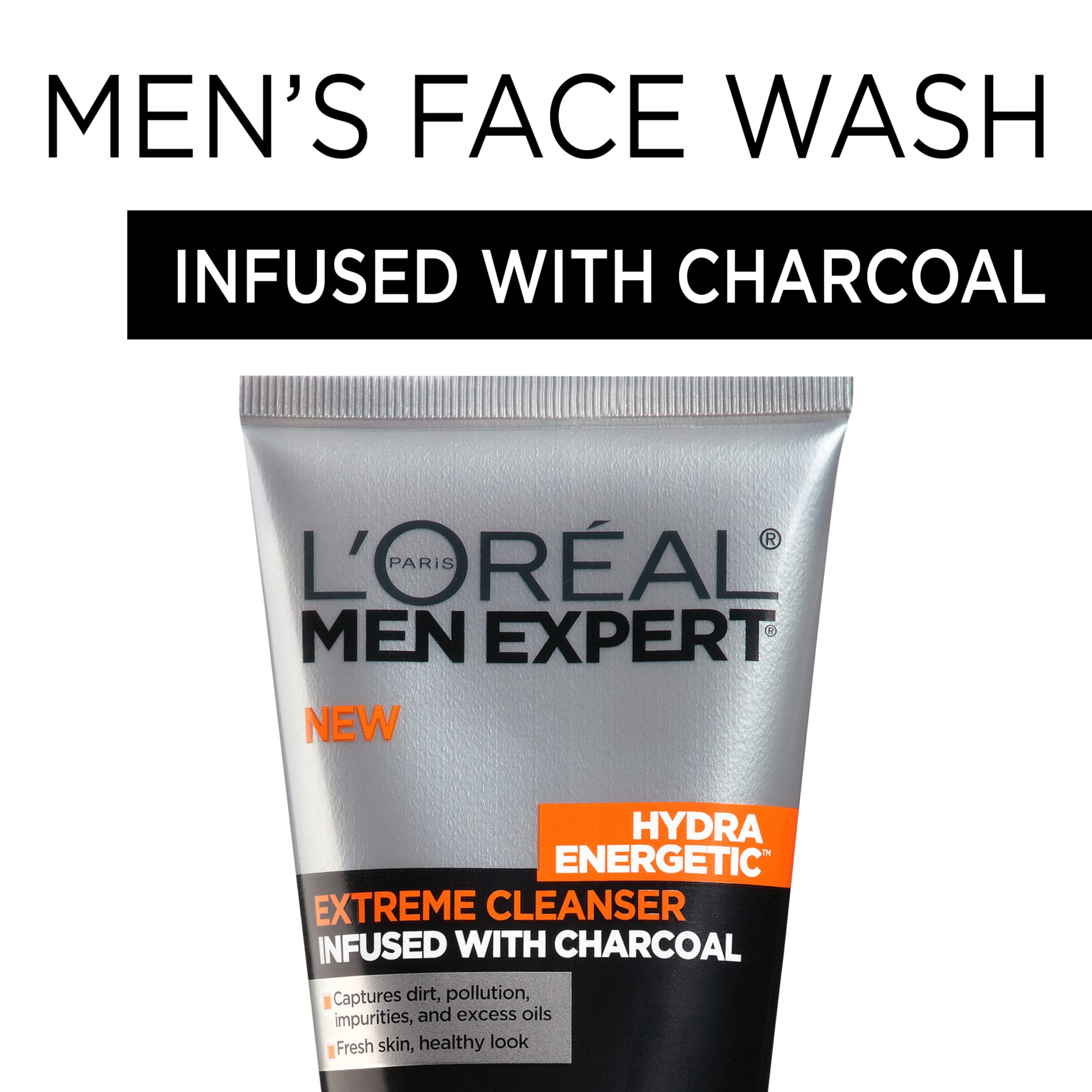 L'Oreal Paris Men Expert Hydra Energetic Facial Cleanser with Charcoal, 5 Fl Oz (Pack of 2)