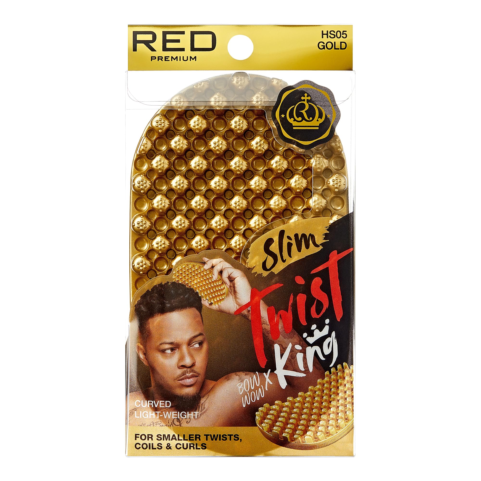 Red by Kiss Bow Wow X Twist King Luxury Twist Styler Washable and Durable Twist Brush for Afro Curl- Slim and Dense (Gold)