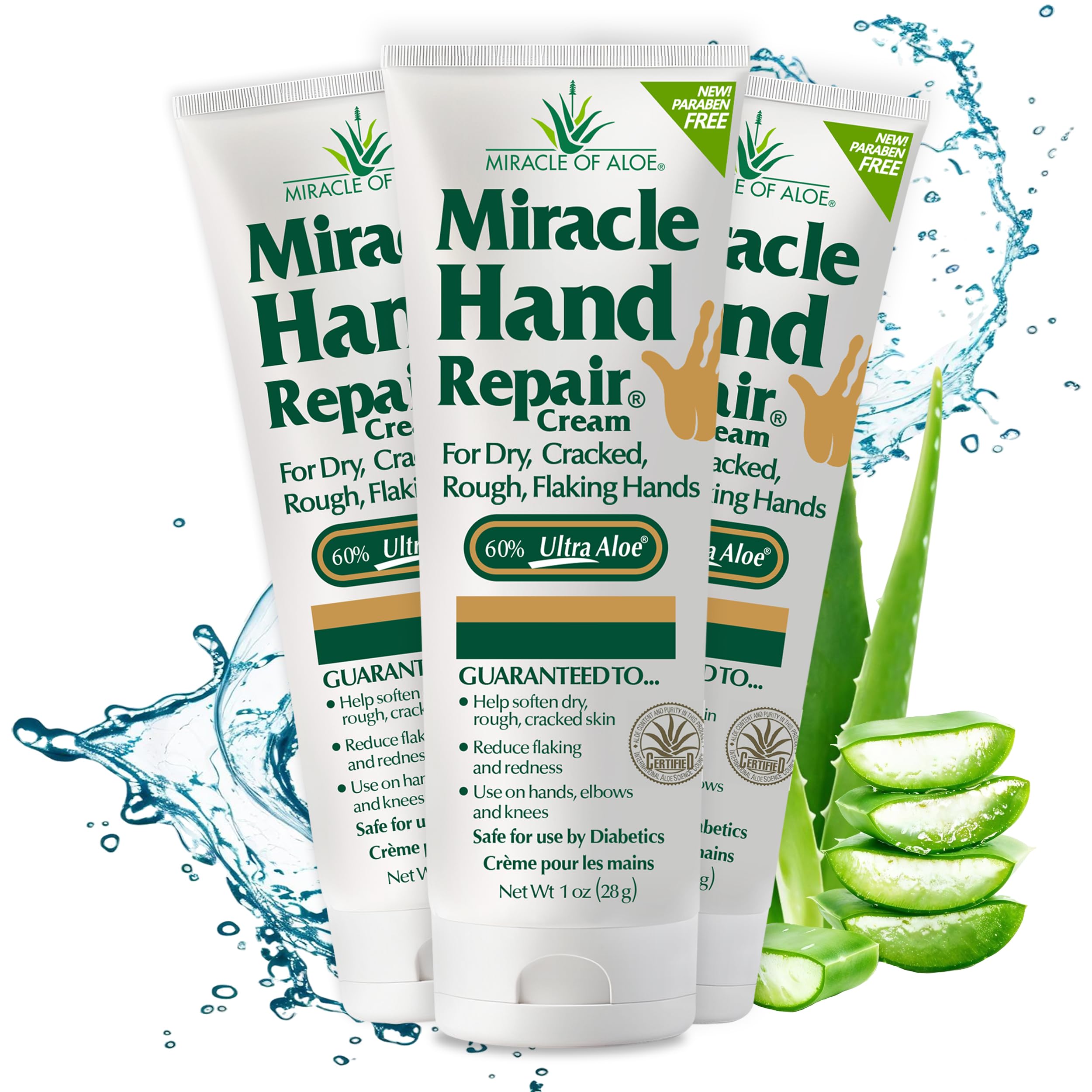 Miracle of Aloe Hand Repair Cream - 1 OZ (Pack of 3) - Moisturizing Formula for Dry Skin
