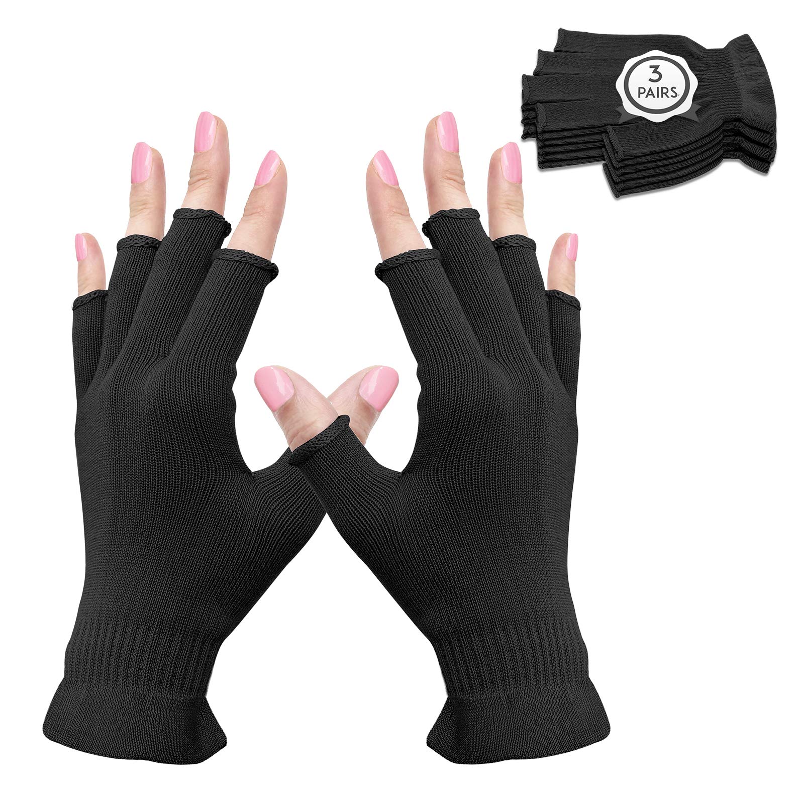 MIG4U 3 Pairs Fingerless Moisturizing Gloves, Half Finger Touchscreen Beauty Glove for SPA, Eczema, Dry Hands, Skin Treatment, S