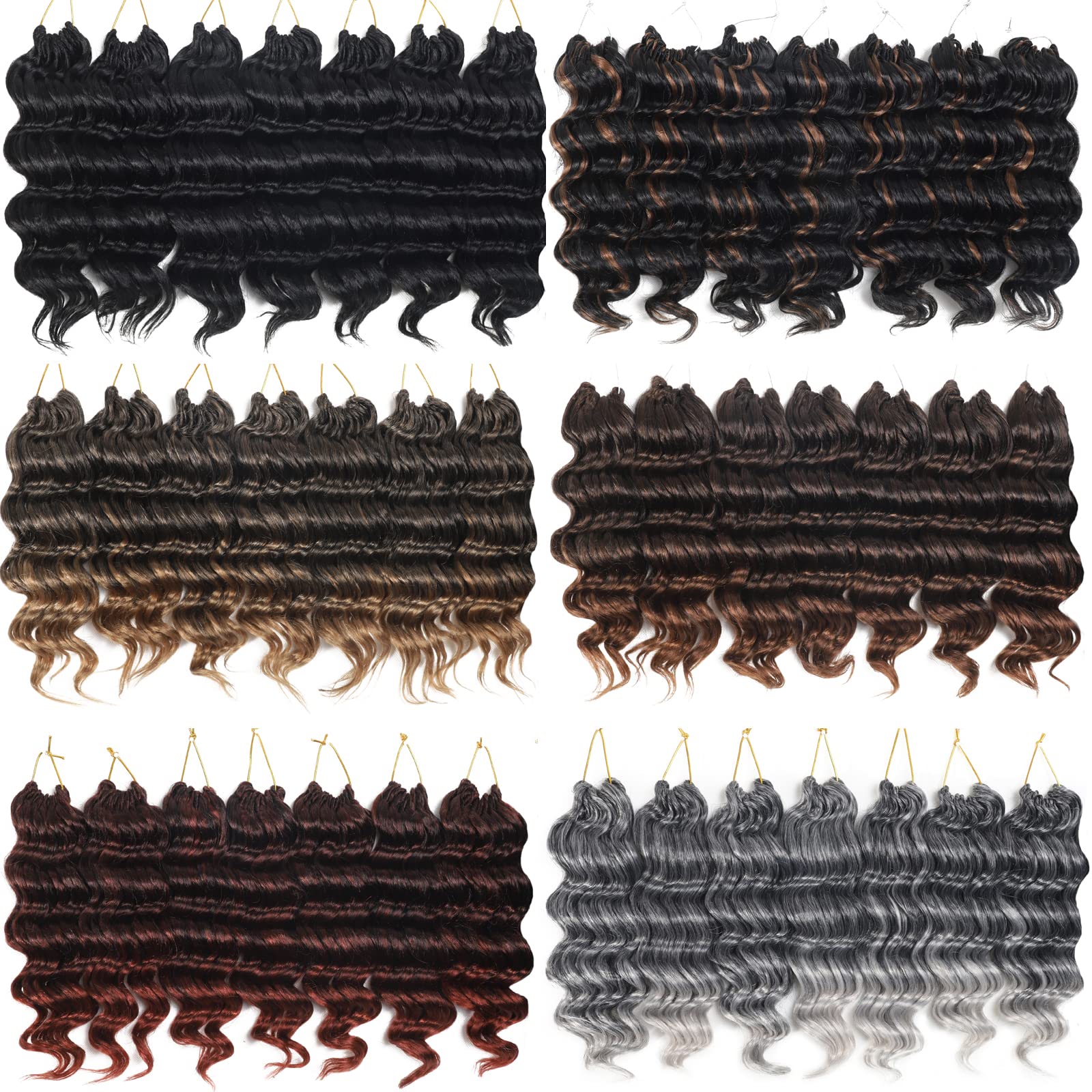 Ocean Wave Crochet Hair14Inch Grey Ombre Curly Braiding Ocean Wave Hair 7 Packs Deep Wave Shoulder Length Medium Long Wavy Ocean