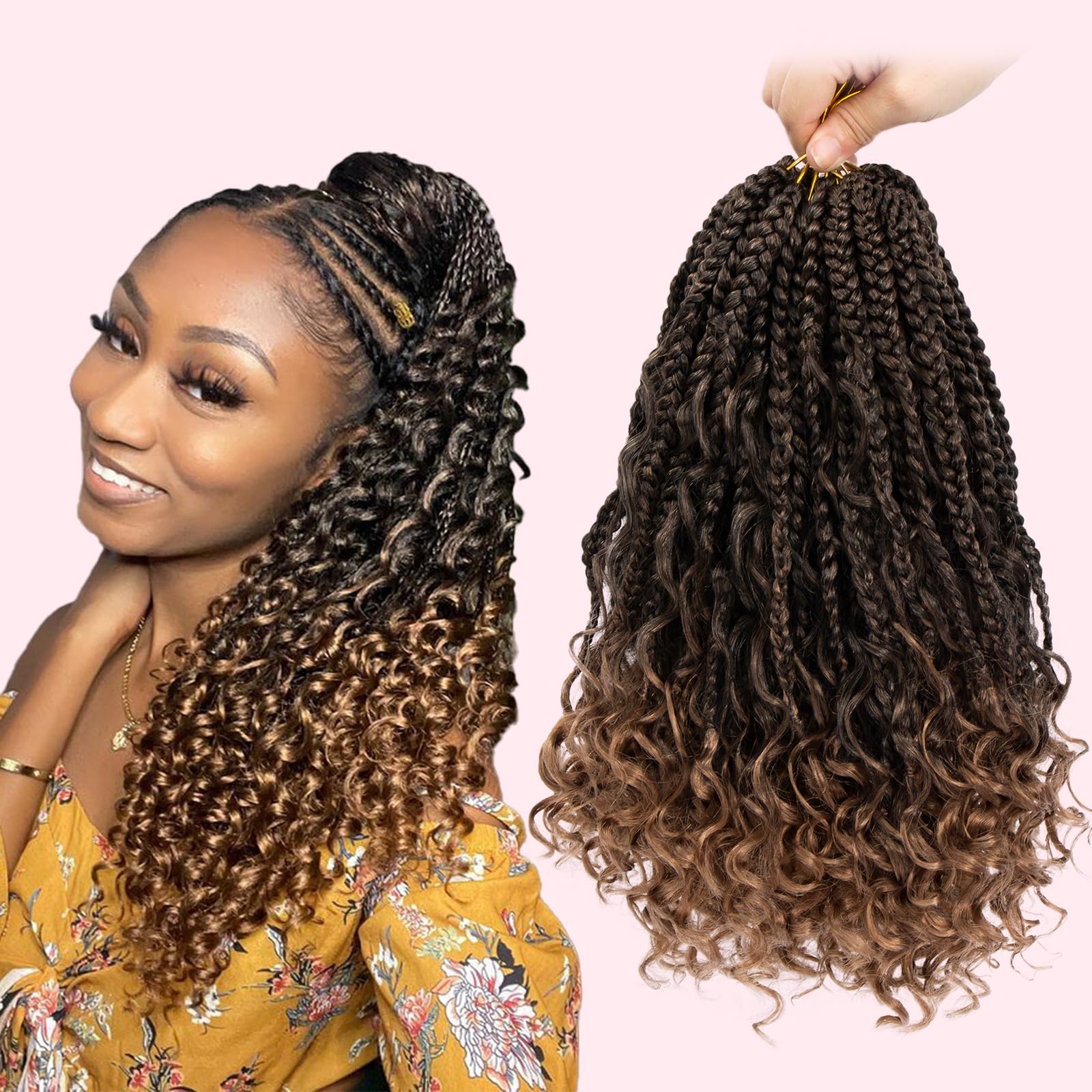Boho Box Braids Crochet Hair 14 inch 8 Packs Box Braid Crochet Hair with Curly Ends Goddess Box Braids Crochet Hair Extensions f